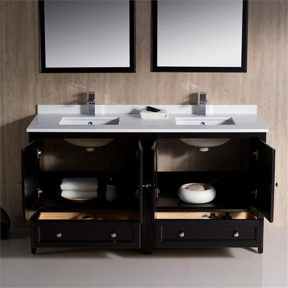 Fresca Bath FVN20-3030ES 60-Inch Oxford Double Vanity Sink in Espresso Finish - Perfect for Modern Bathroom Renovations and Master Suite Upgrades
