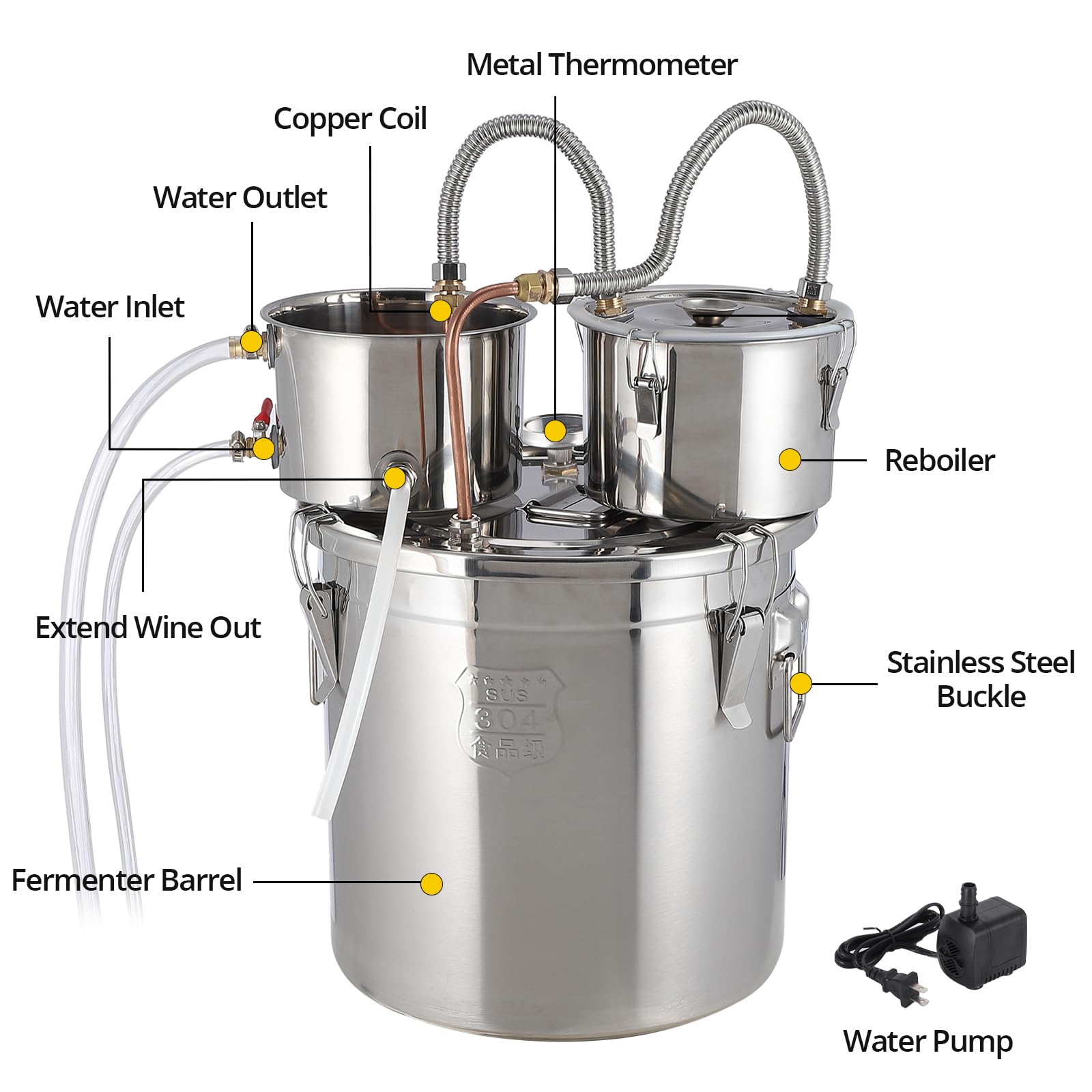 GARVEE 3 Gallon Double Chilled Alcohol Still - Stainless Steel Home Distilling Kit with Copper Tubing & Built-in Thermometer | Multi-Purpose 3 Pot Distiller for Whiskey, Brandy, Moonshine | Perfect for Home Brewing, DIY Spirits & Craft Distillation