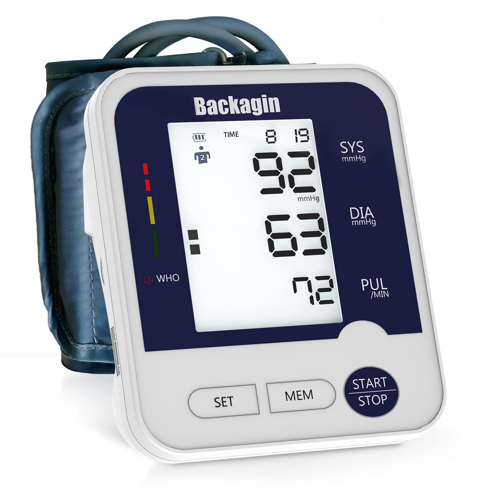 Backagin Digital Upper Arm Blood Pressure Monitor - Automatic BP Cuff with Large LED Backlit Display, 2x99 Memory Storage & Extended Cuff - Portable Home Use for Accurate Hypertension Tracking