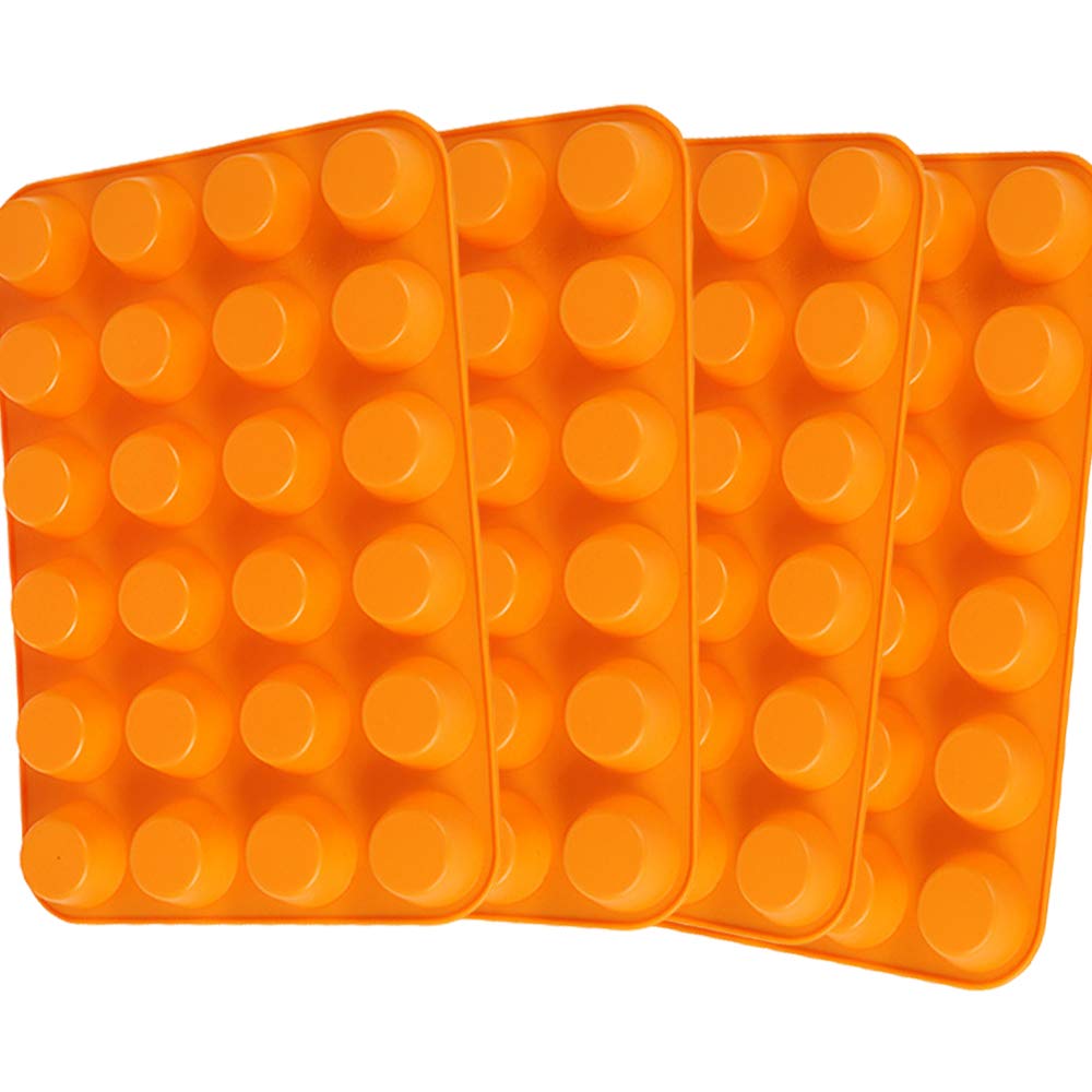 Qtopun 4-Pack Silicone Mini Muffin Pan - 24 Cups Non-Stick Baking Mold for Cupcakes, Muffins & Desserts - Perfect for Parties, Holidays & Home Baking (Orange)