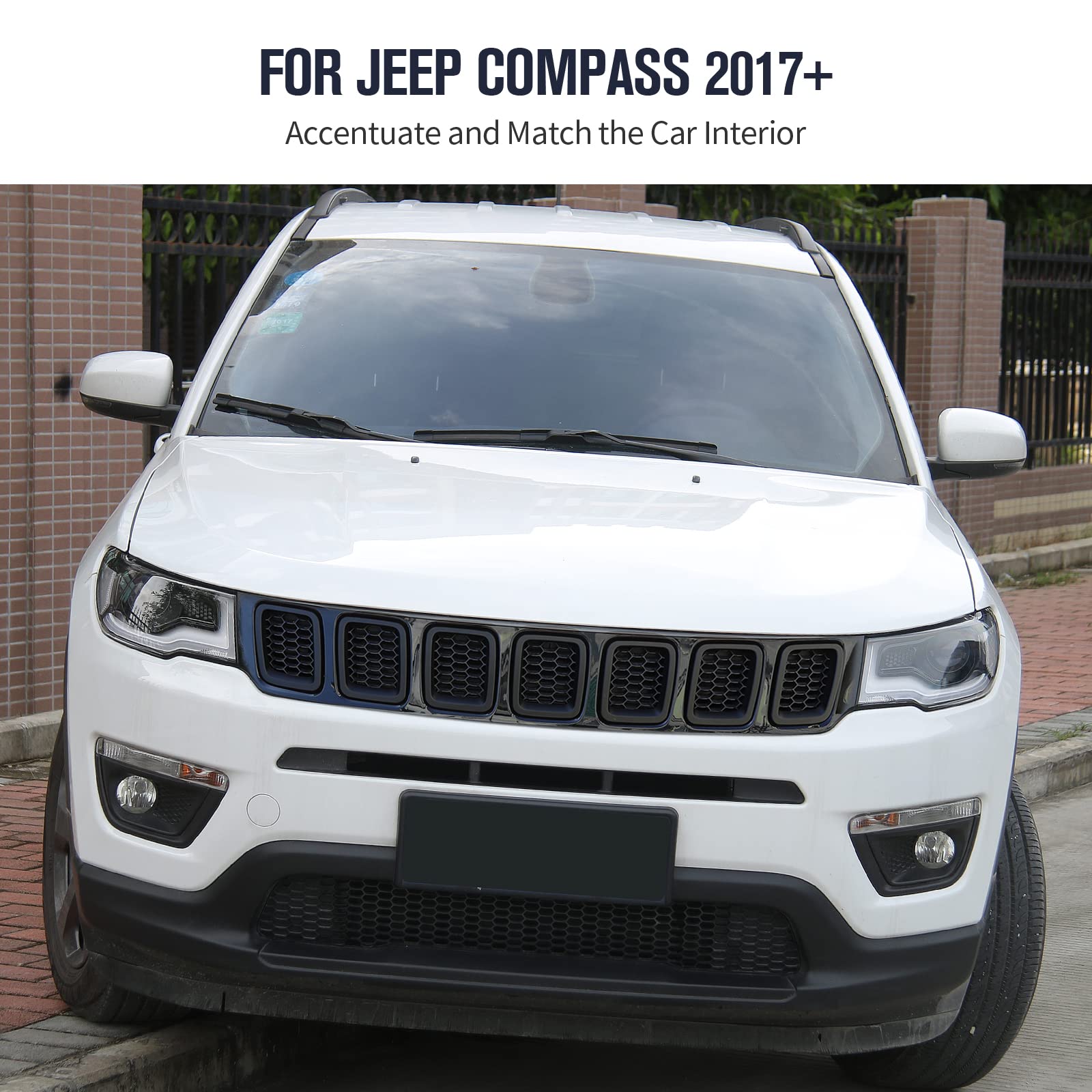JeCar ABS Front Grille Inserts for 2017-2020 Jeep Compass MP - Matte Black Grill Cover | Durable Exterior Accessories for Off-Road & Urban Driving