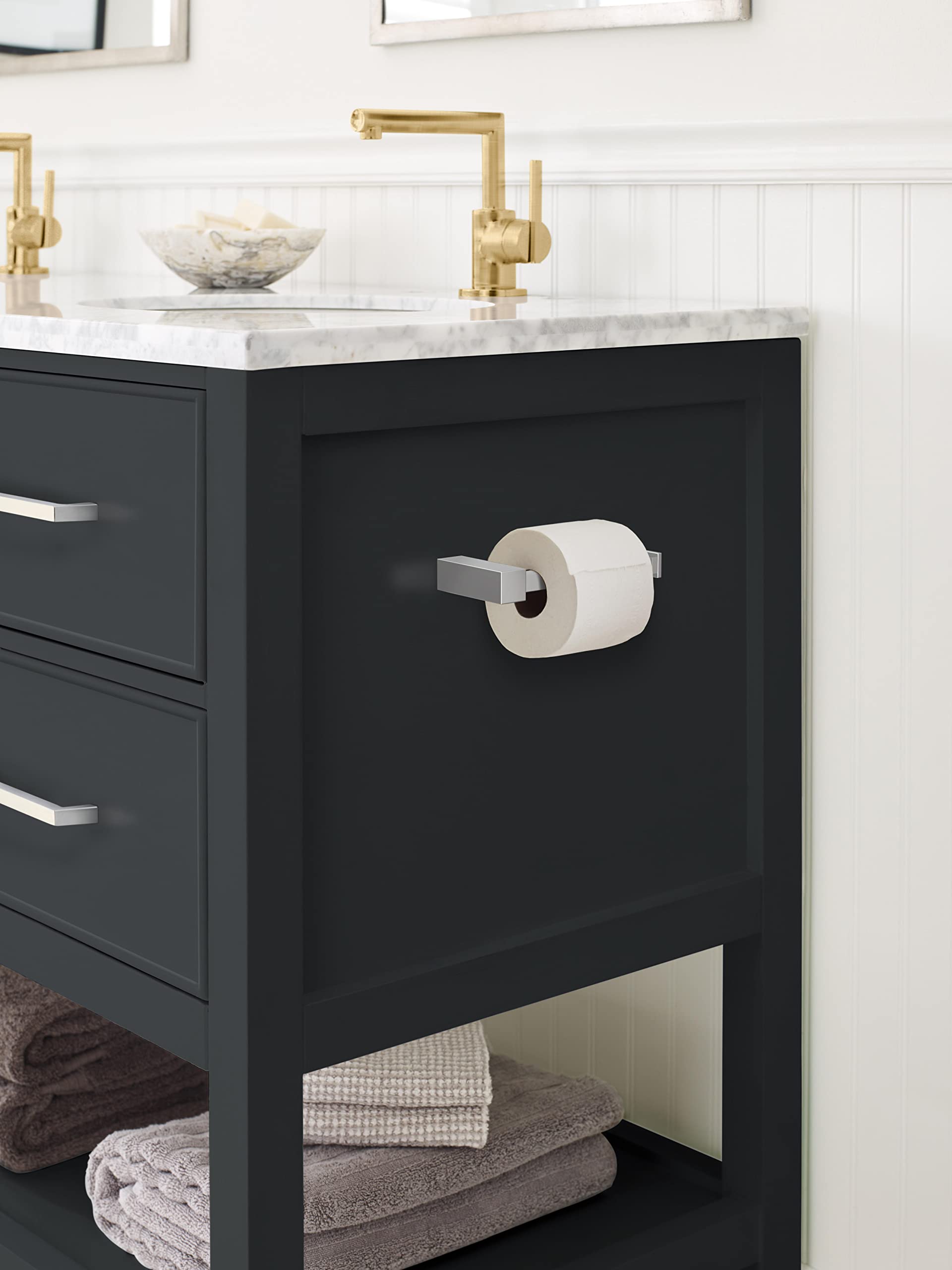 Amerock BH3608126 Chrome Single Post Toilet Paper Holder - 5-7/8 Inch (149mm) Modern Bathroom Tissue Holder | Durable Bath Hardware & Accessories for Home, Hotel, and Office Restrooms
