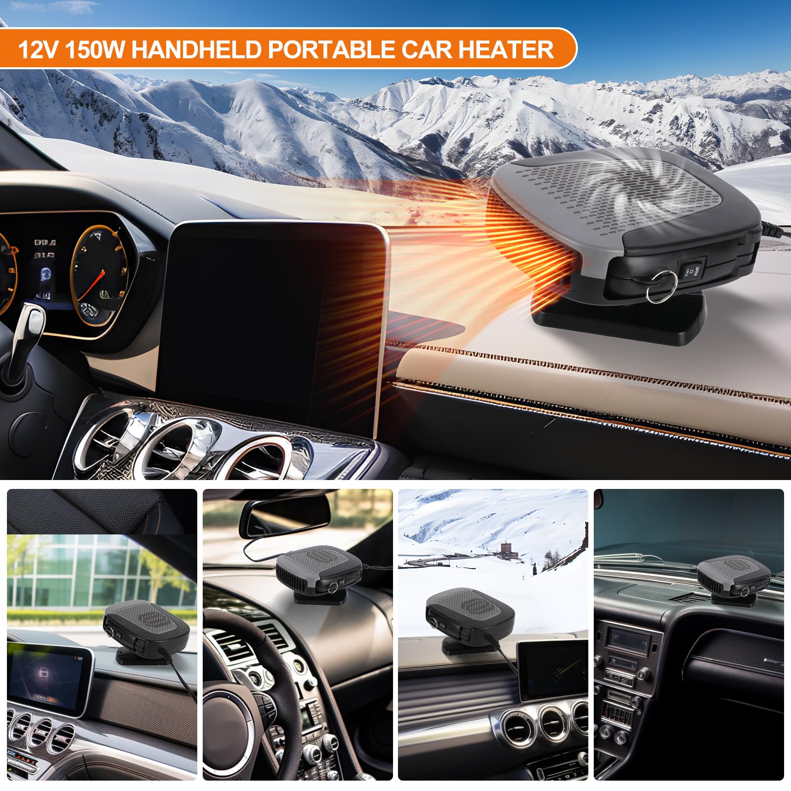 12V Portable Car Heater for Winter - Fast Heating Mini Space Heater with Cigarette Lighter Plug for Cars, Trucks, SUVs & RVs - Perfect for Defrosting & Staying Warm in Cold Weather
