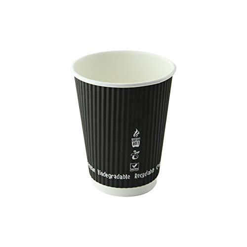 **PacknWood 12oz Compostable Rippled Black Paper Cups - 500 Pack (3.5