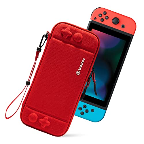 Tomtoc Protective Carrying Case for Nintendo Switch & Switch Lite - Slim Travel Sleeve with 10 Game Cartridge Slots, Military-Grade Protection (Red) - Perfect for Gaming On-The-Go, Commuting & Travel