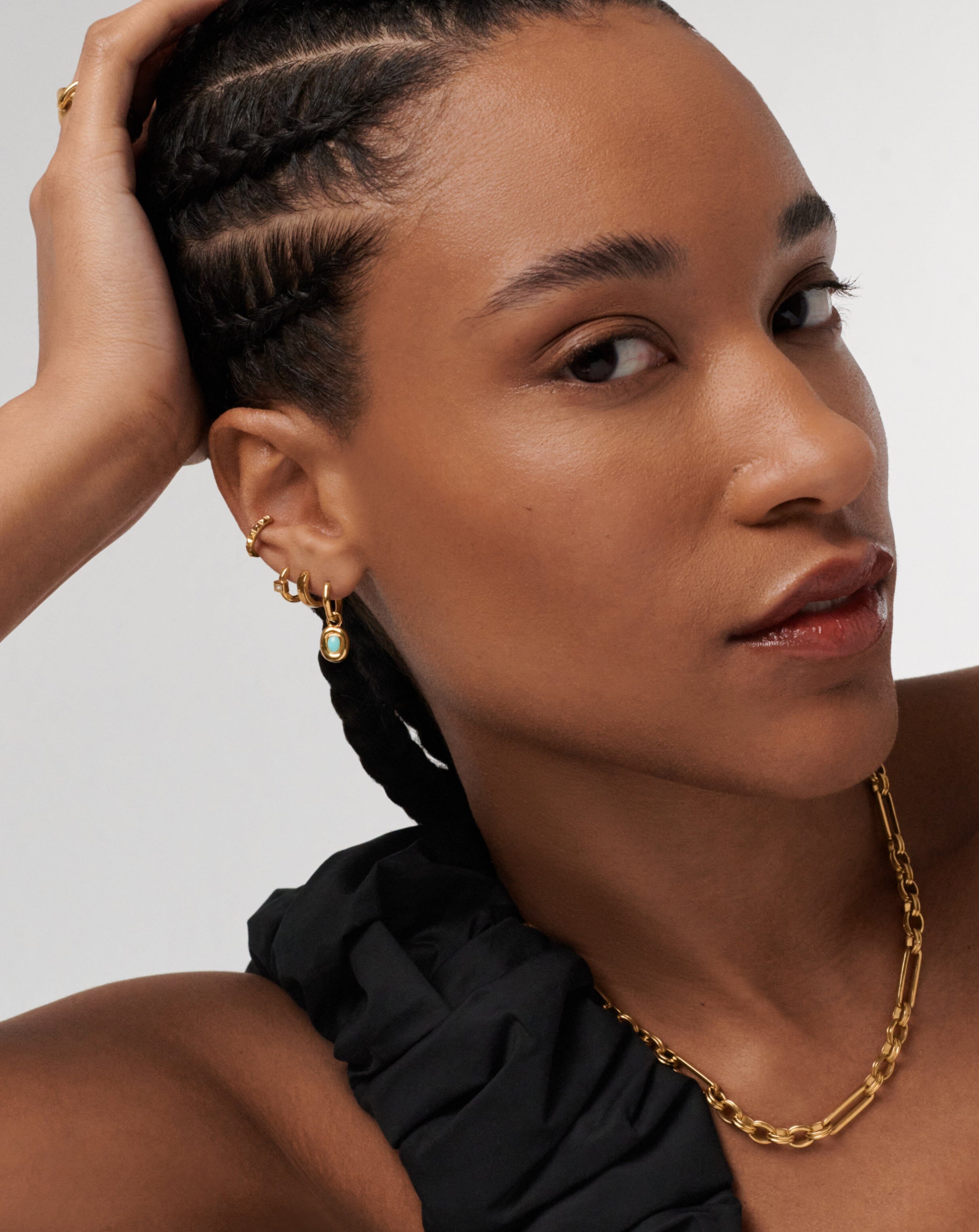 Molten Gemstone Doughnut Charm Mini Hoop Earrings | 18k Gold Vermeil & Turquoise | Dainty Boho Jewelry for Women, Everyday Wear & Gift Giving