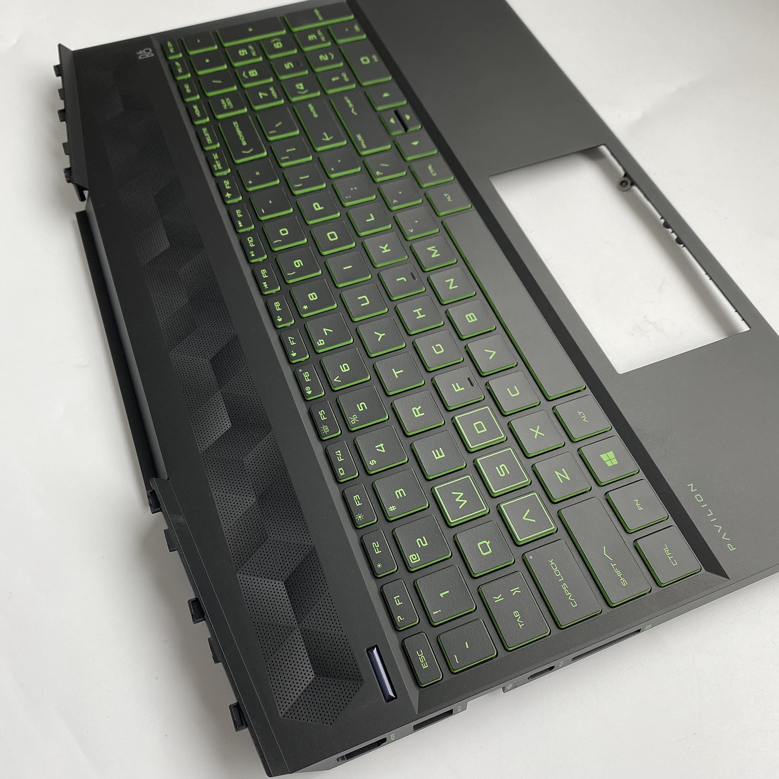 Original HP Gaming Pavilion 15-DK0126TX L57593-001 Upper Case Palmrest with Green Backlit Keyboard Replacement - Compatible with HP 15-DK Series Laptops - Perfect for Gaming & Office Use