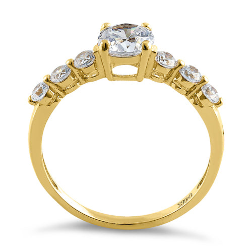 14K Solid Yellow Gold Regal Round Cubic Zirconia Ring for Women - Elegant Gift for Anniversary, Wedding, or Special Occasion