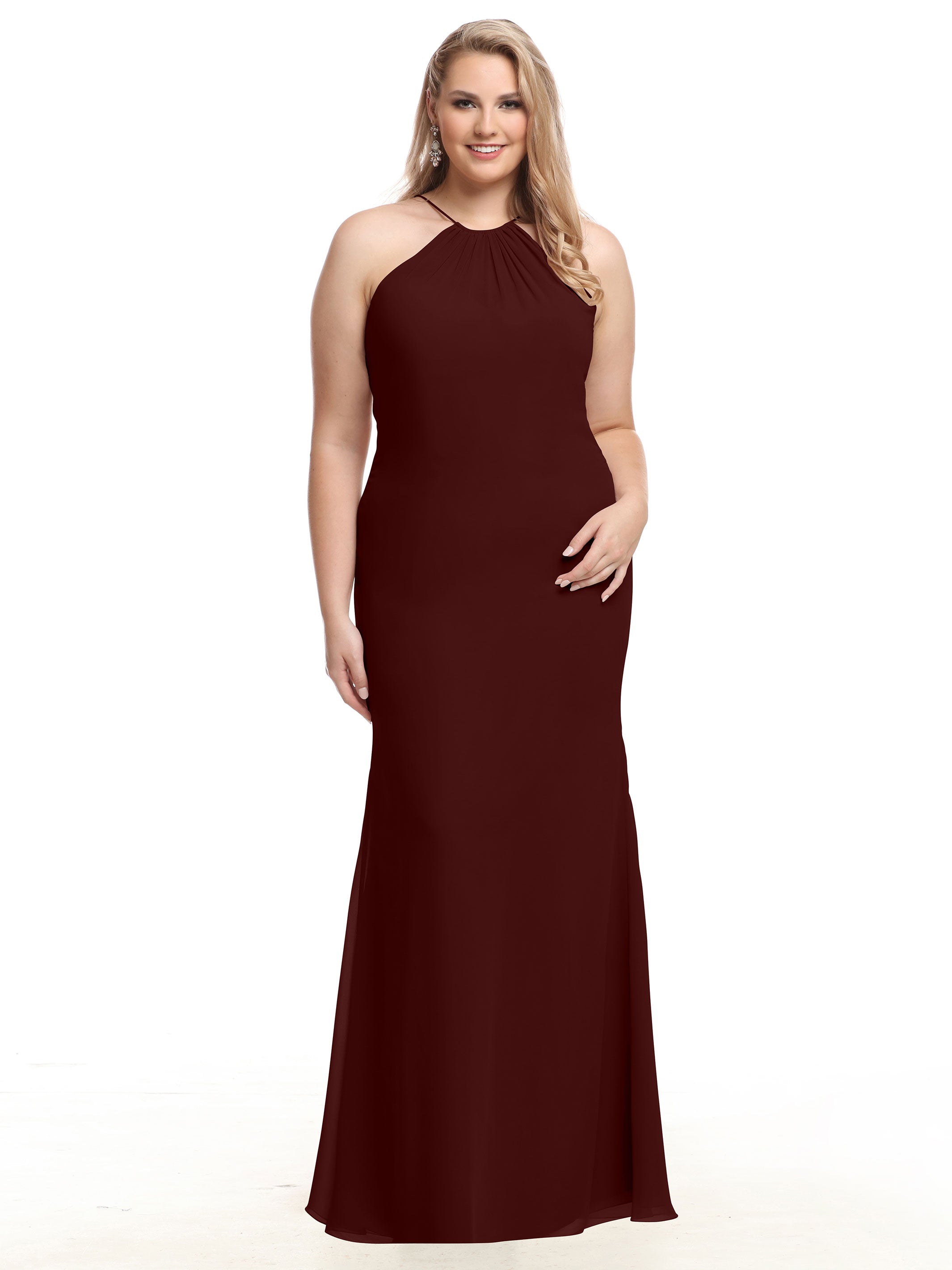 Elegant 80083 Fit and Flare Chiffon Bridesmaid Dress with Halter Neckline - Perfect for Weddings, Formal Events & Special Occasions