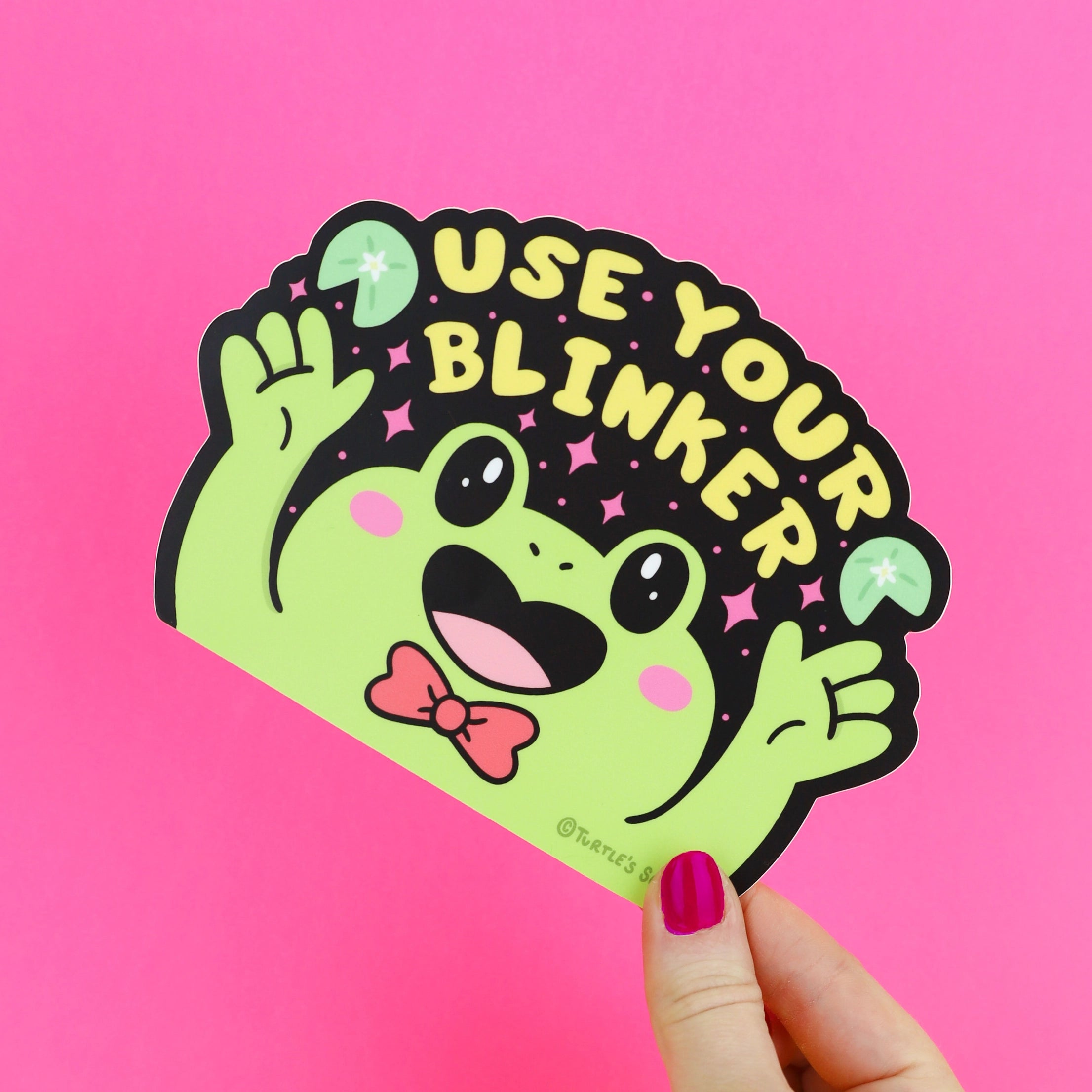 Funny 'Use Your Blinker' Frog Vinyl Decal - Waterproof Stickers for Cars, Laptops, Water Bottles | Perfect for Drivers, Office Workers & College Students