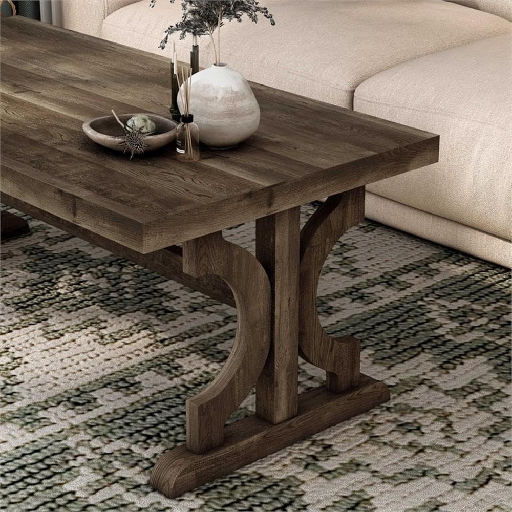 Reclaimed Oak Farmhouse Coffee Table - Solid Birch Wood Rustic Living Room Furniture for Home Decor & Cozy Gatherings