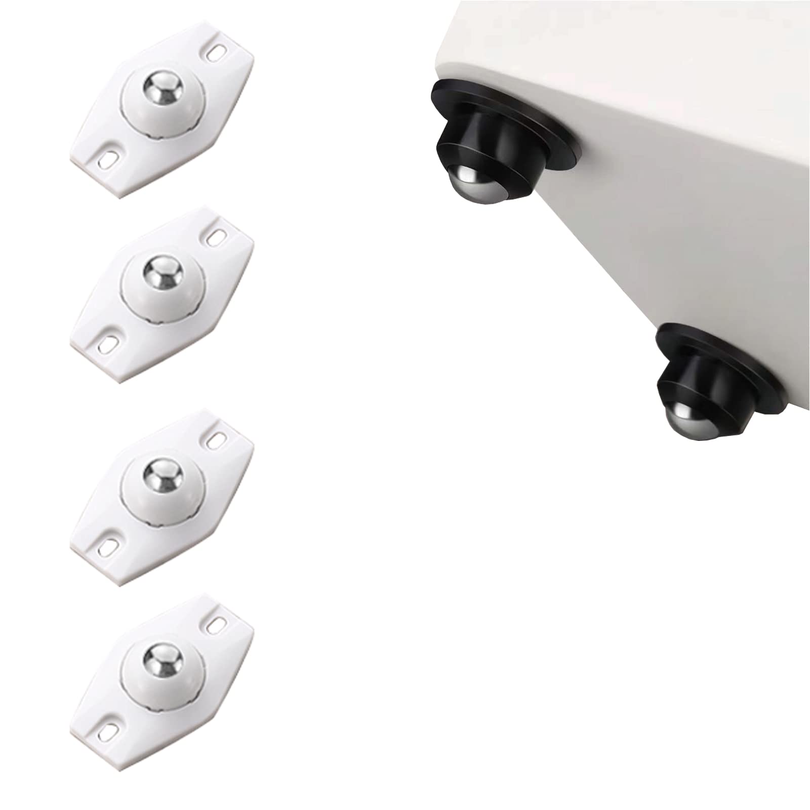 4 Pack White Mini Self-Adhesive Caster Wheels with Stainless Steel Ball Bearings - Universal Sliding Wheels for Coffee Tables, Furniture, Luggage & Appliances - Smooth Gliding for Easy Mobility