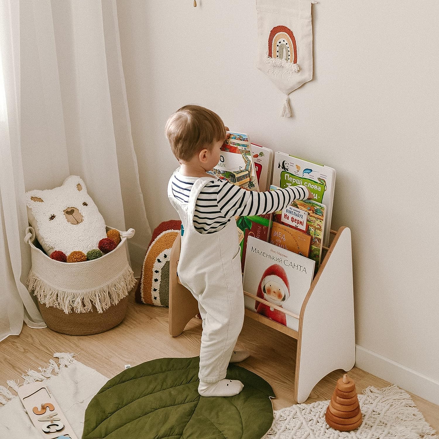 Montessori Kids Bookshelf - Wooden Bookcase for Toddlers & Children | Natural Wood Storage Shelf for Playroom, Nursery & Bedroom | Perfect Gift for 2nd & 3rd Birthday (Small, Green) - Organize Storybooks, Toys & Learning Materials