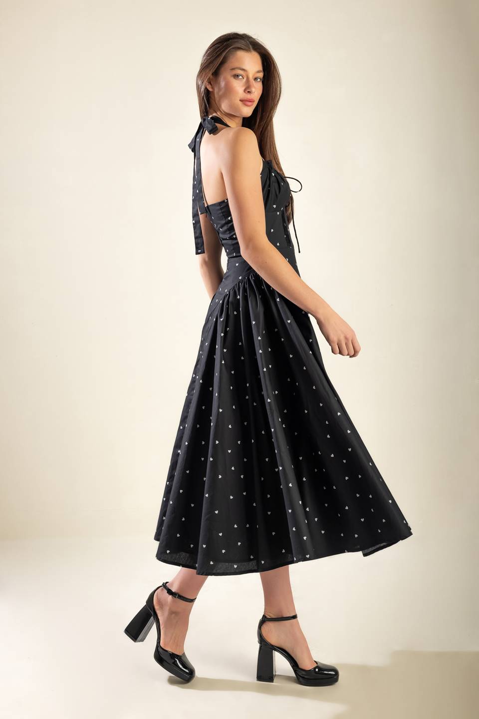 Confident Cues Heart Print Halter Dress - Black | Flirty & Feminine Summer Dress for Beach, Date Night & Parties