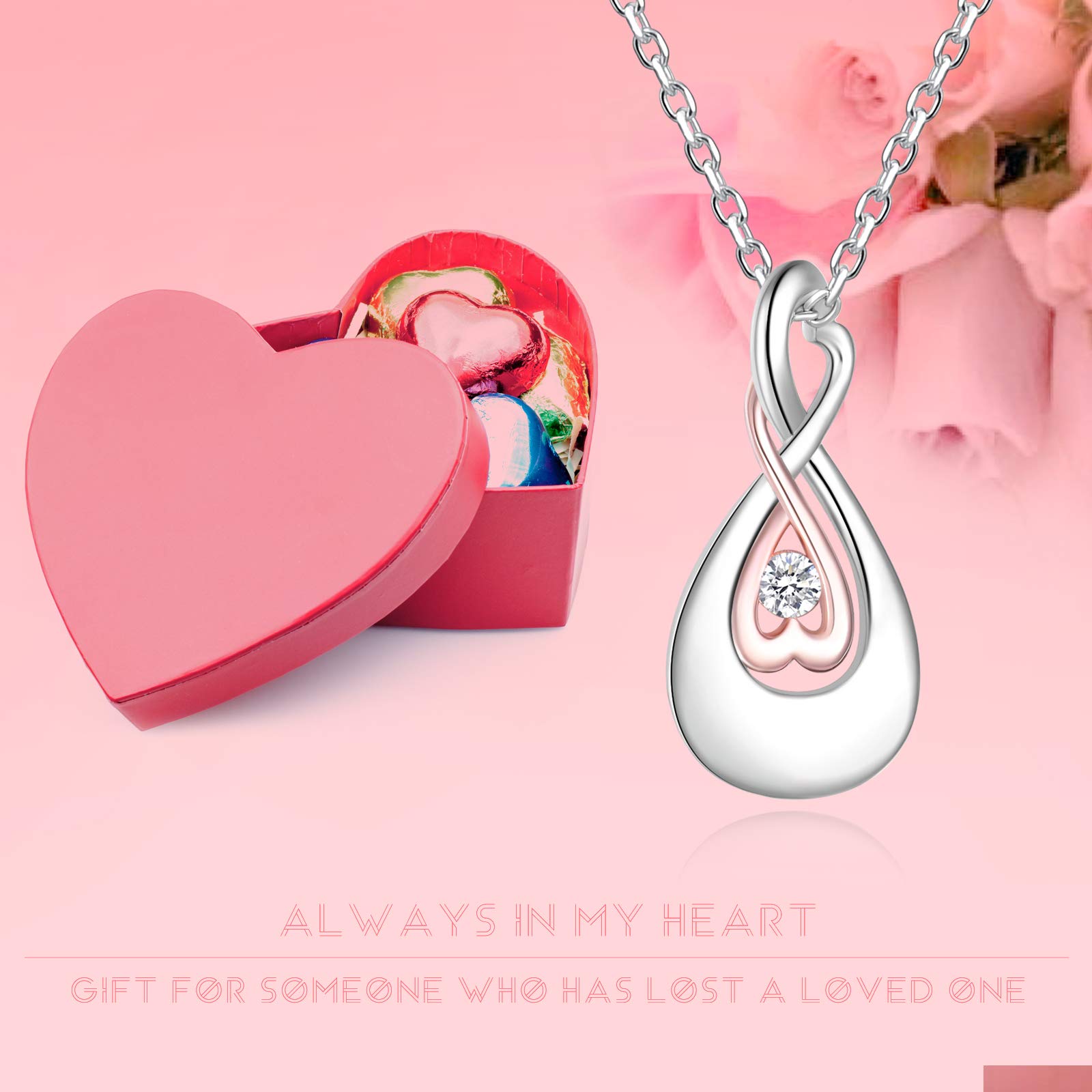 Infinity Love Memorial Urn Necklace - 925 Sterling Silver CZ Teardrop Heart Cremation Jewelry for Ashes - Keepsake Pendant for Women - Perfect for Remembrance, Funeral Services & Sympathy Gifts