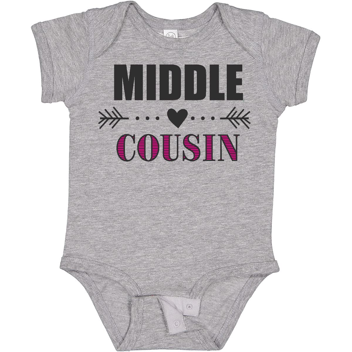 Inktastic Middle Cousin with Heart Arrow Baby Bodysuit - Cute Cousin Matching Outfit for Family Photos & Special Occasions