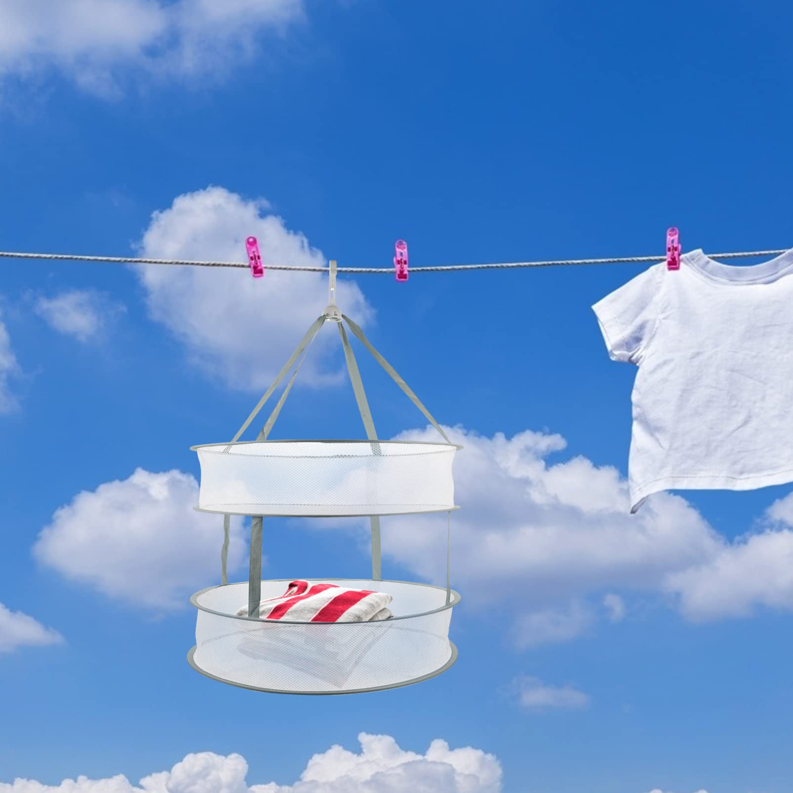 FOMIYES Collapsible Laundry Drying Rack - Foldable Clothes Drying Basket with Beauty Sponge Holder, Blue Sweater Drying Net for Efficient Fabric Care | Perfect for Small Spaces, Apartments & Travel