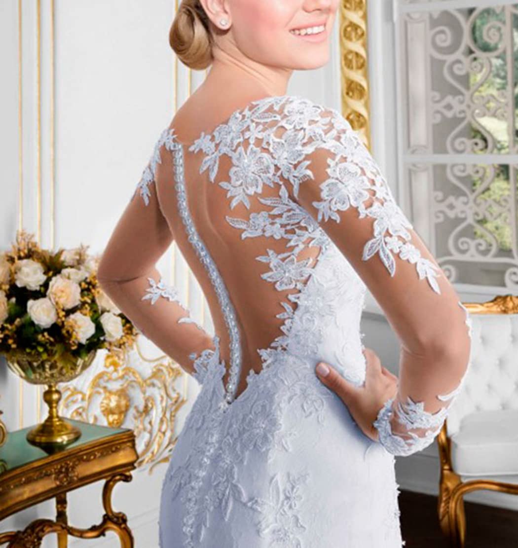 Elegant 2024 Mermaid Wedding Dresses for Women - Long Sleeve See-Through Back Bridal Gowns | Perfect for Beach, Church & Formal Wedding Ceremonies