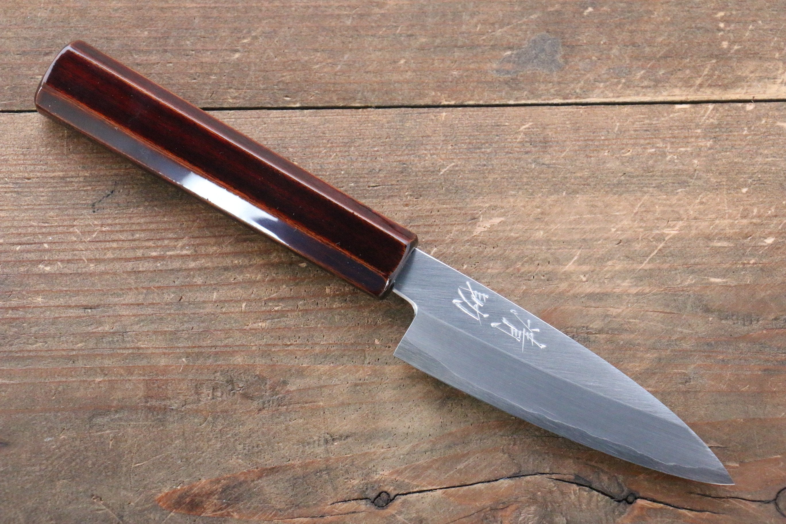 Seisuke Silver Steel No.3 Paring Knife 85mm - Premium Japanese Kitchen Knife with Lacquered Wood Handle - Perfect for Peeling, Slicing Fruits & Vegetables