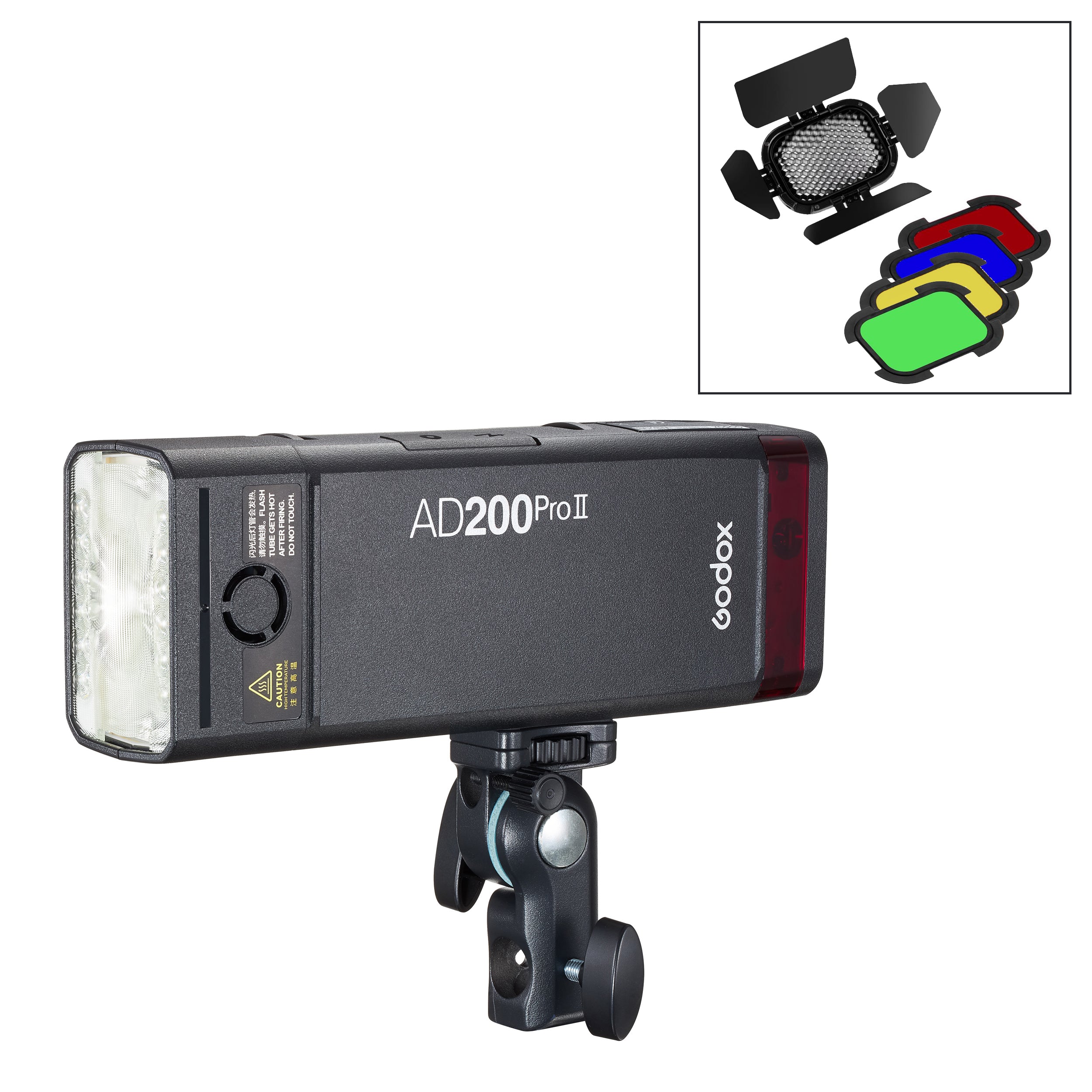Godox AD200PROII Portable Battery-Powered Flash with BD 07 Barndoor & Color Gel Kit - Perfect for Outdoor Photography, Studio Lighting, and On-Location Shoots