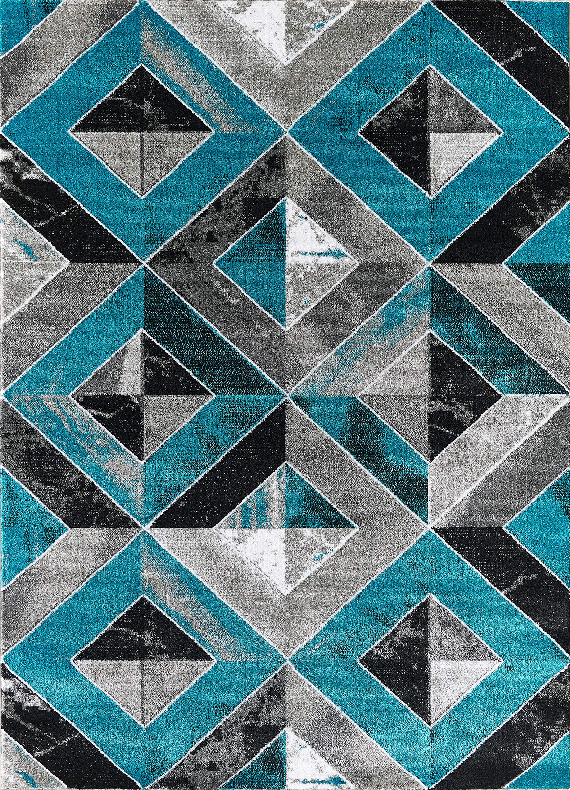 GLORY RUGS Modern Abstract Diamond Distressed Area Rug - 8x10 Turquoise Sevilla Collection 5504A - Perfect for Bedroom, Living Room & Dining Room Decor