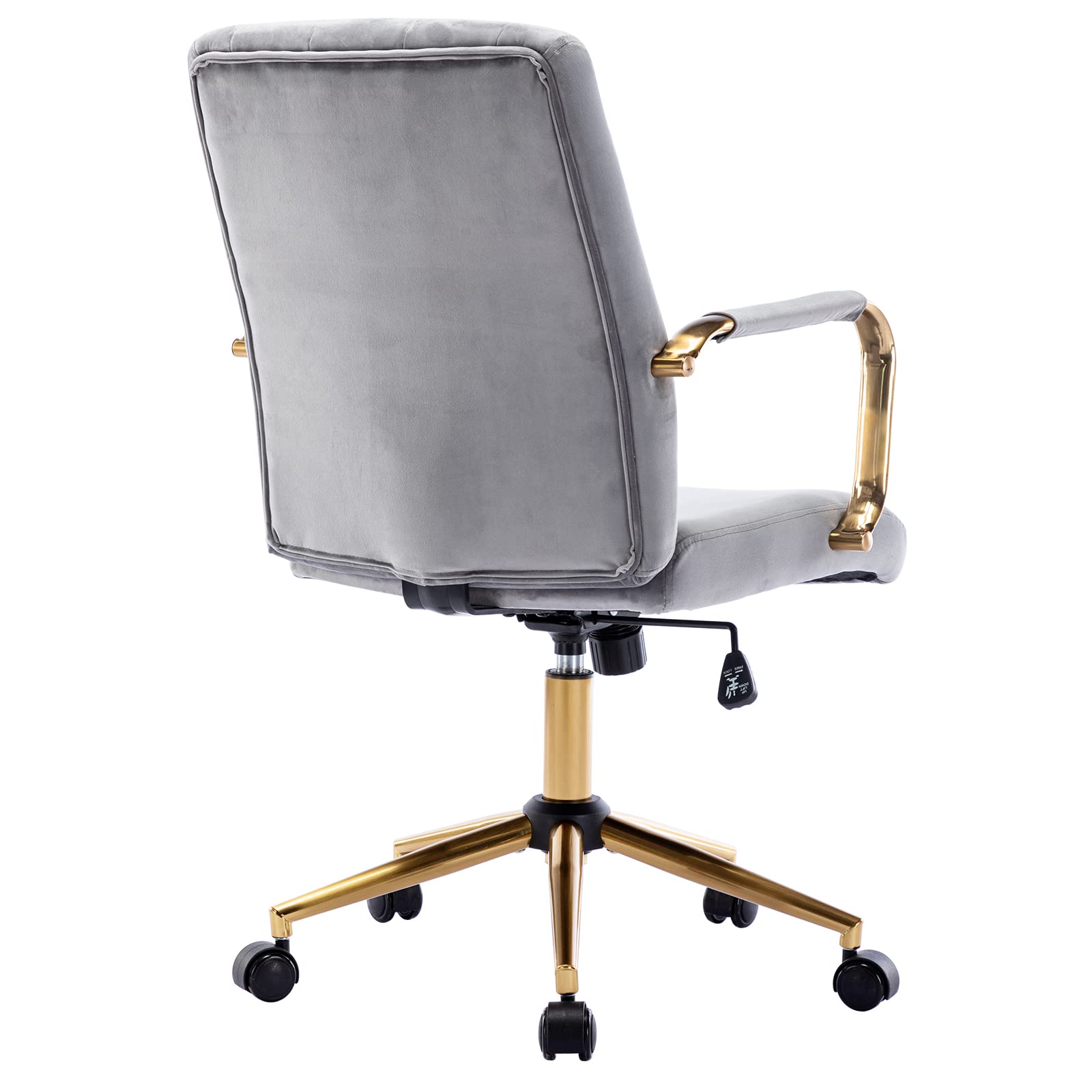 Premium Velvet Home Office Desk Chair - Modern Gold Task Chair with Wheels, Swivel Adjustable Computer Chair with Armrest & Gold Base (Grey) - Perfect for Home Office, Gaming & Workspace Comfort
