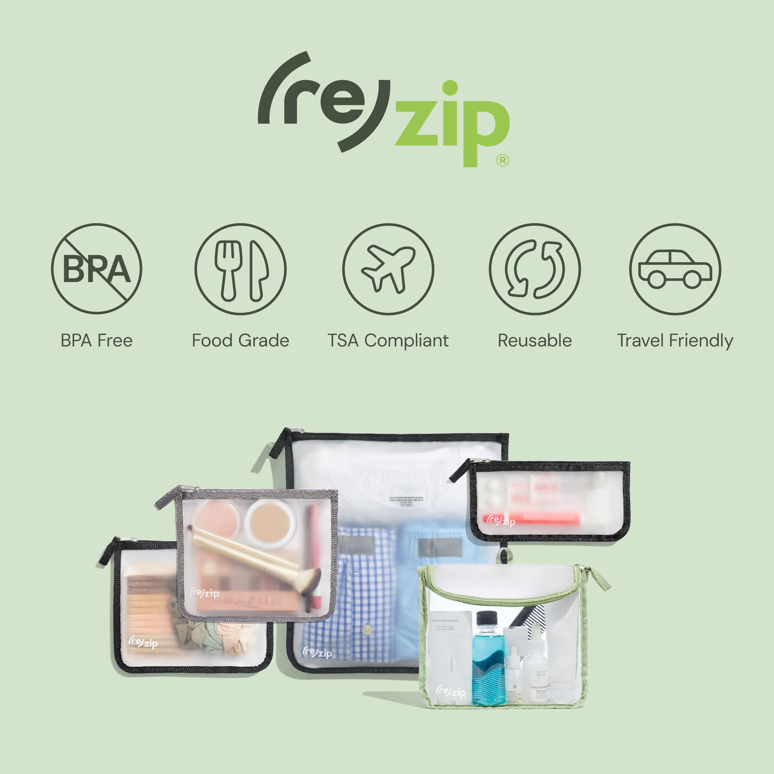 TSA-Compliant Reusable Zippered Travel Quart Bag for Toiletries & Makeup | BPA-Free, Food Grade, Machine Washable Storage Organizer | Clear with Sage Piping | Perfect for Air Travel, Gym, and Daily Essentials Organization
