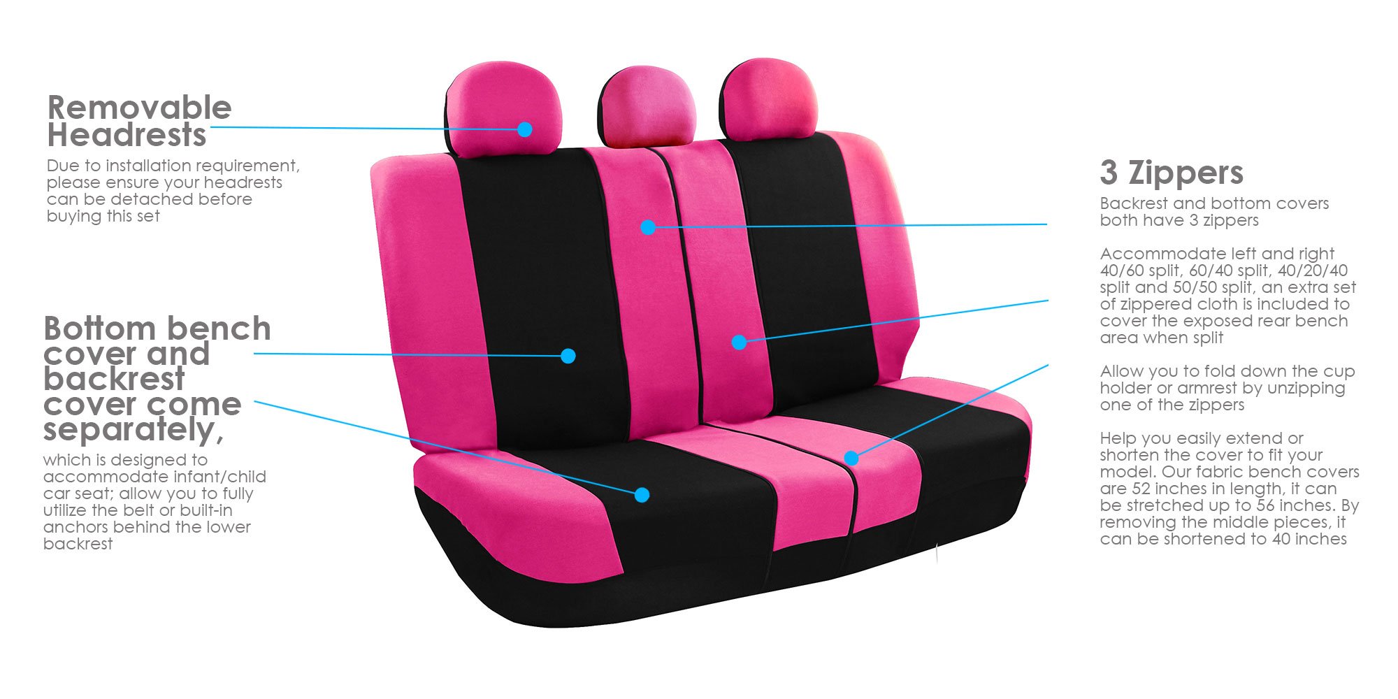FH Group Universal Car Seat Covers with Airbag Compatibility - Full Set Includes Seat Protectors & Carpet Floor Mats | Split Rear Design, Breathable Flat Cloth (Pink) | Perfect for SUVs, Sedans & Trucks | Interior Protection & Comfort Upgrade