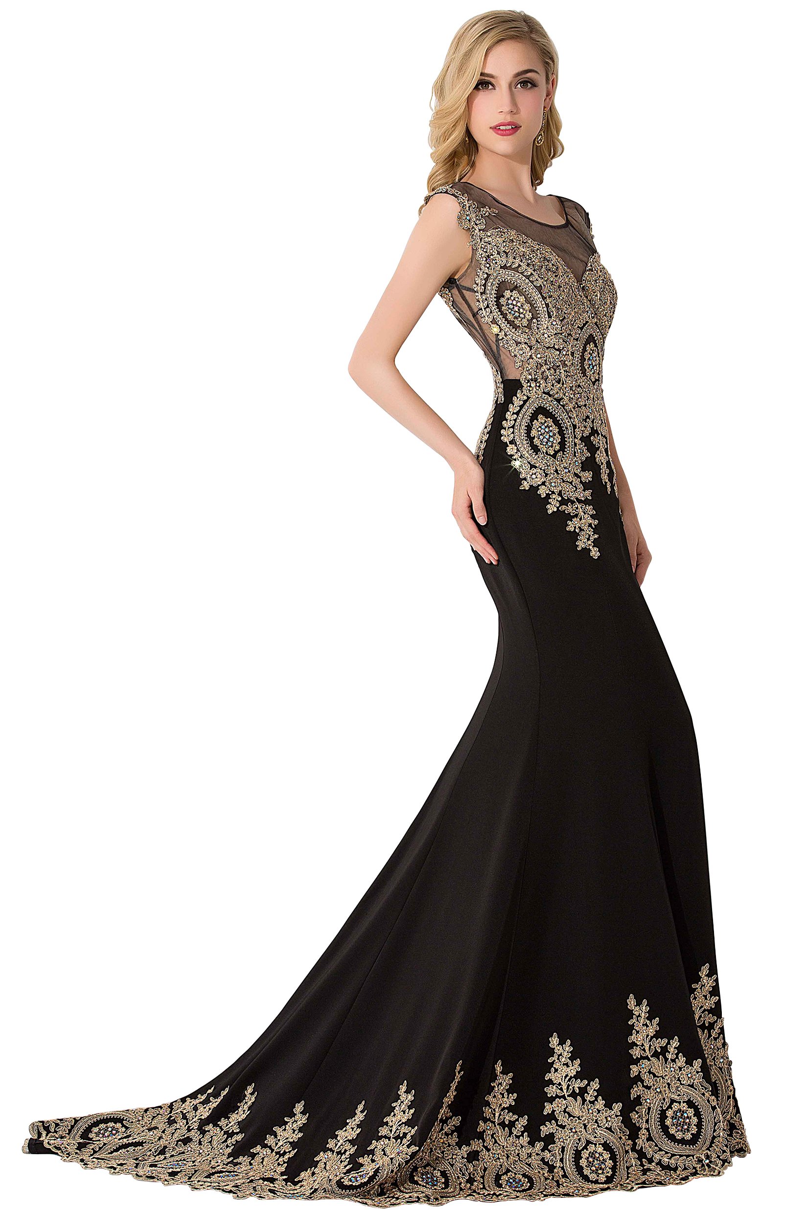 Elegant MisShow Women's Rhinestone Long Applique Trumpet/Mermaid Evening Prom Dresses for Formal Gowns & Special Occasions - Perfect for Weddings, Galas, and Red Carpet Events