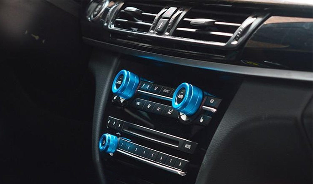 3PCS Blue AC Climate Control Radio Volume Knob Ring Covers for BMW 5 6 7 Series - Premium Car Interior Accessories for Enhanced Style & Comfort (Fits E60 E63 E64 E65 E66 Models) - Perfect for Customizing Your BMW Dashboard & Protecting Knobs from Wear