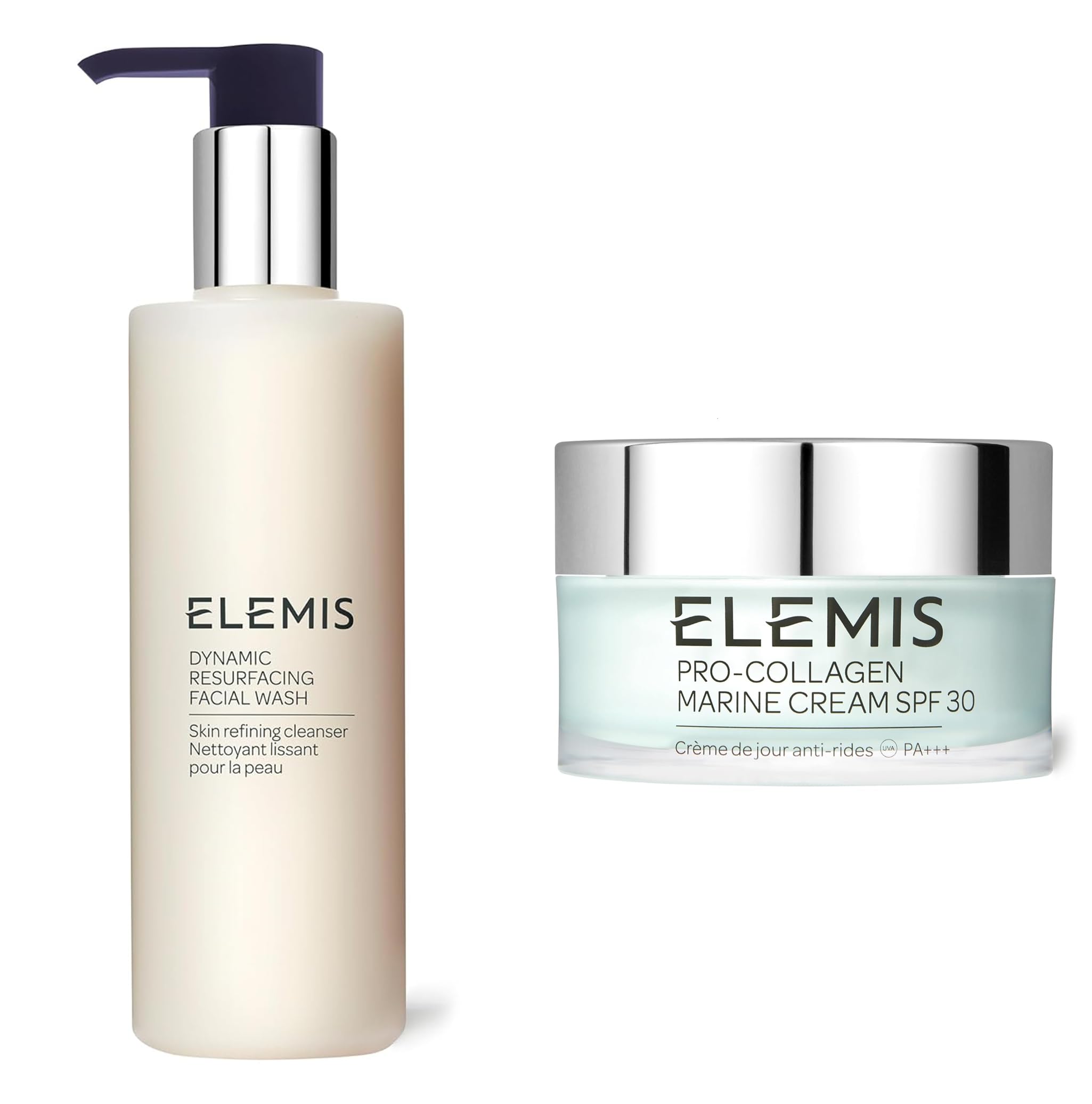ELEMIS Dynamic Resurfacing Facial Wash & Pro-Collagen Marine Cream SPF 30 - Anti-Aging Skincare Set for Hydration & Sun Protection - Perfect for Daily Routine & Travel Skincare