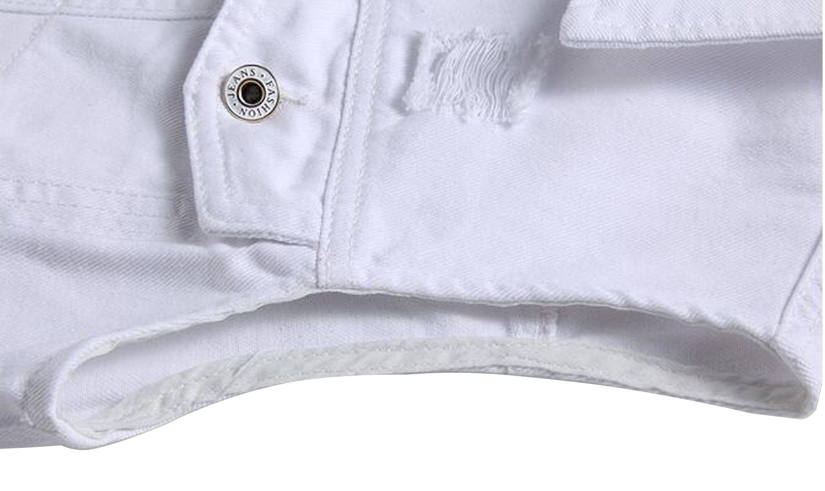 Faith Men's White Distressed Denim Vest - Sleeveless Jacket with Ripped Holes (Medium) - Perfect for Casual Outfits, Summer Streetwear & Layering Looks