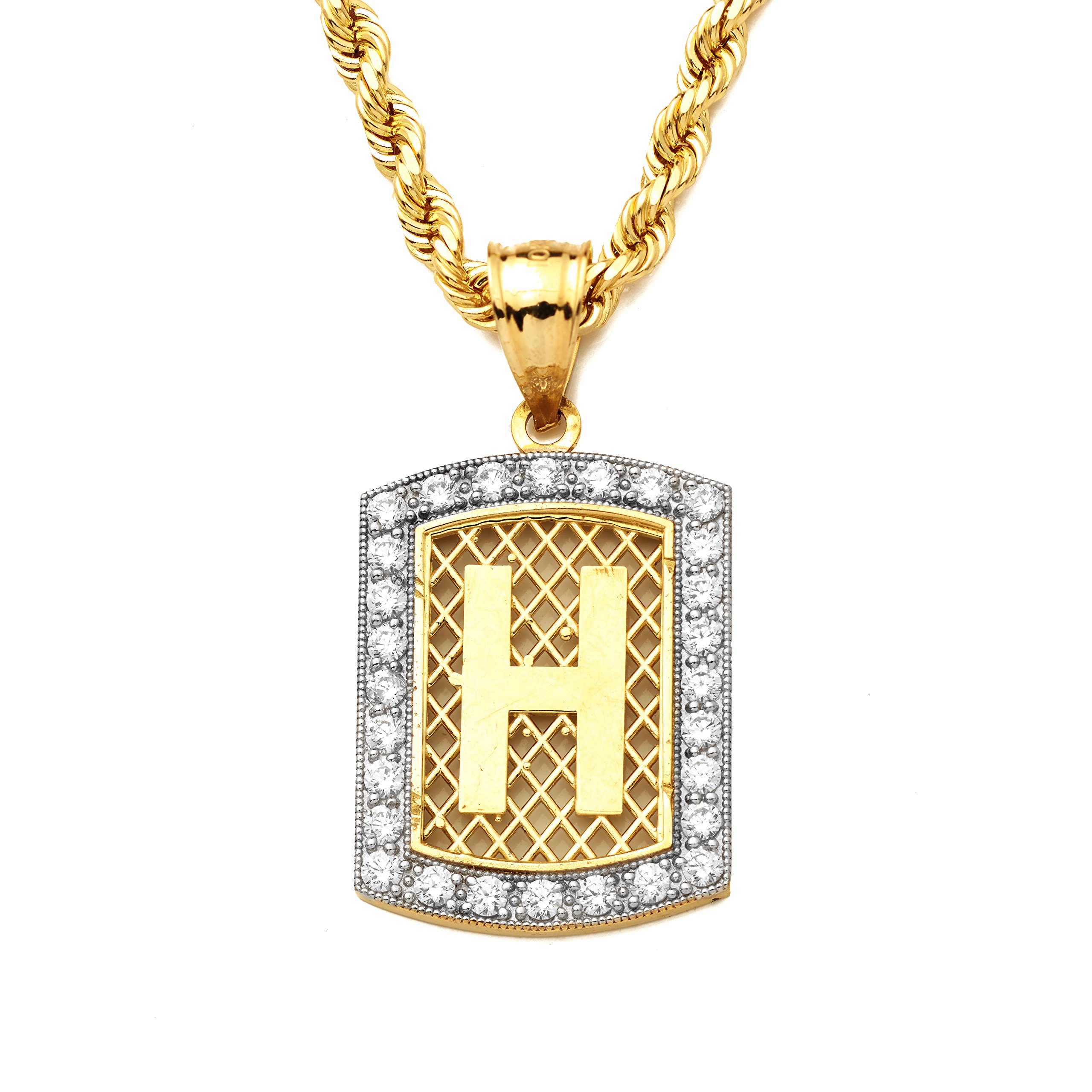 10K Yellow Gold Dog Tag Initials Charm Pendant with CZ Border - Personalized A-Z - Perfect for Gifts, Memorial Jewelry & Everyday Wear