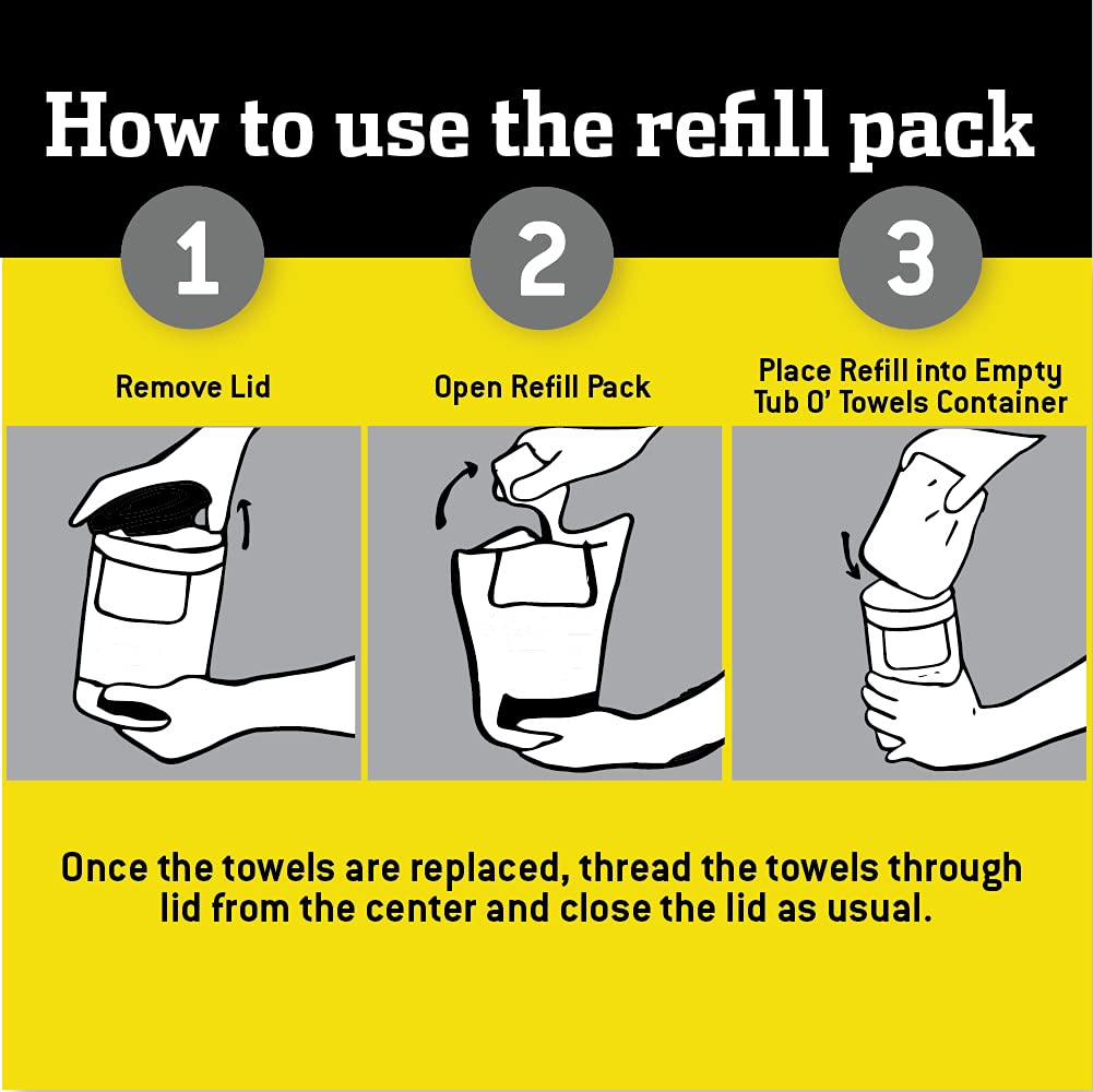Tub O' Towels Heavy-Duty Cleaning Wipes Refill Pack - 90 Count for 10