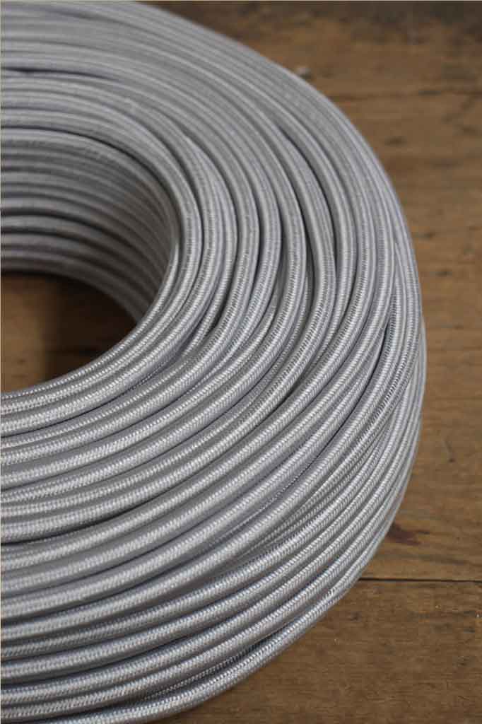 Silver Braided Light Cord - 3 Core Insulated Electrical Cable for DIY Lighting, Home Decor & Industrial Use