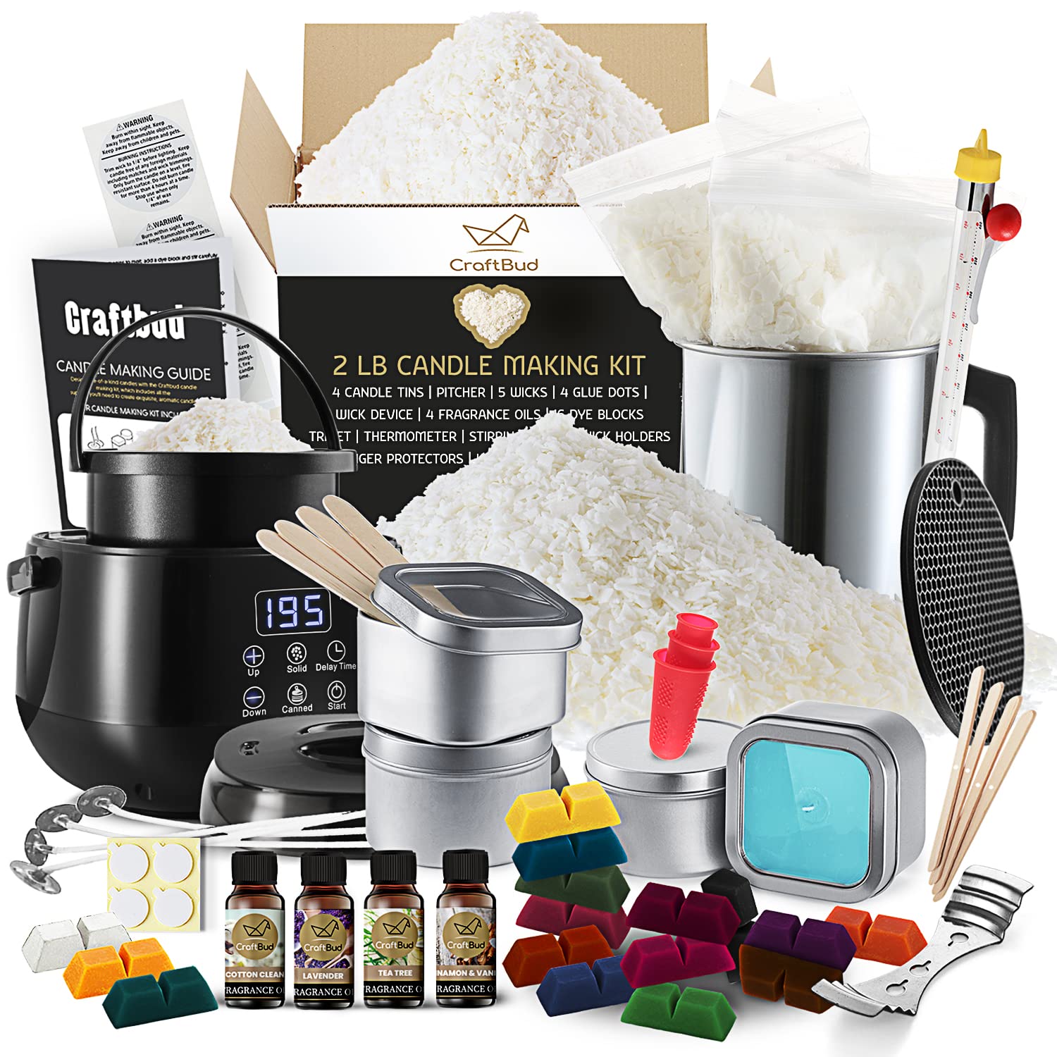 Premium DIY Soy Candle Making Kit for Adults & Kids - 2Lb Natural Soy Wax, 58-Piece Supplies with Electric Wax Melter, Wicks, Fragrance Oils - Perfect for Home Crafting, Gifts & Relaxation Therapy