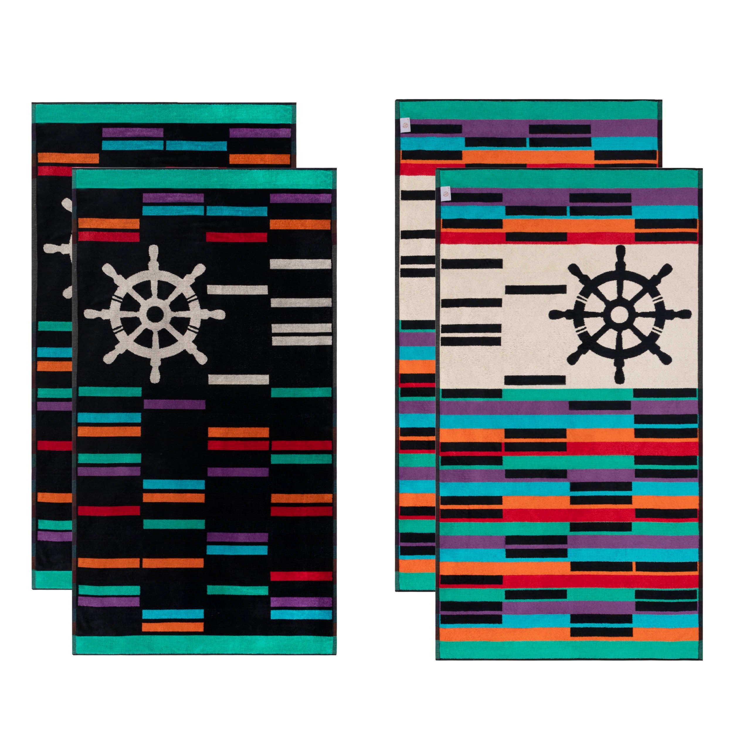 Vintage Style Spinning Wheel Design Extra Large 4-Piece Beach Towel Set - Perfect for Pool, Beach, Picnics & Outdoor Adventures