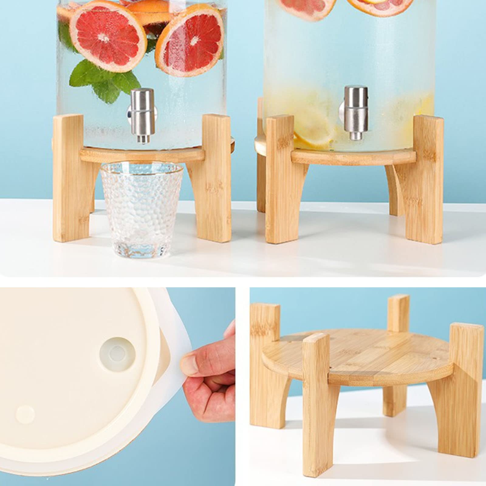 Premium 7.5L Glass Drink Dispenser with Wooden Stand - Stainless Steel Faucet & Airtight Bamboo Lid - Elegant Beverage Dispenser for Parties, Weddings, BBQs & Outdoor Events (20x20cm/8x8inch) - Perfect for Lemonade, Iced Tea & Cocktails