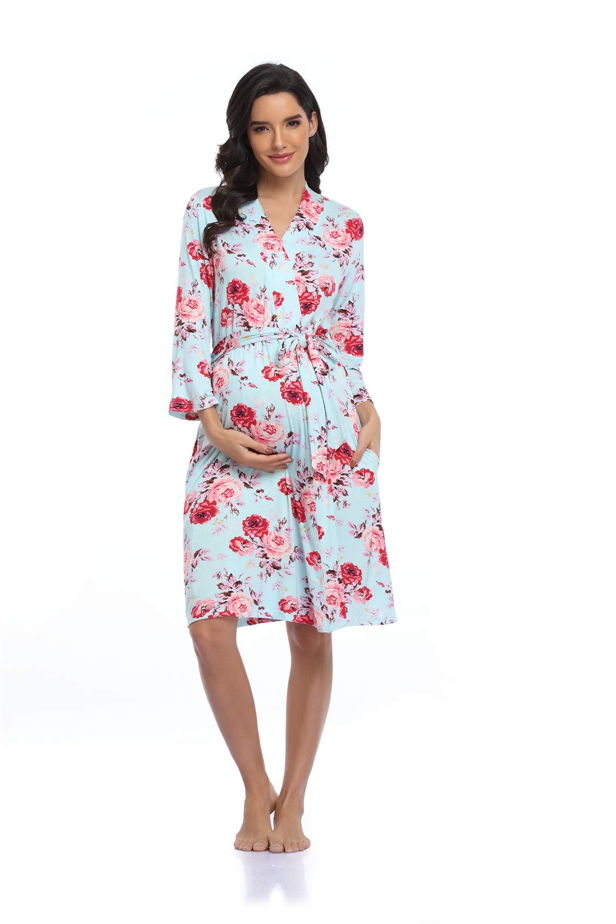Floral Maternity Robe for Women - Soft Nursing & Delivery Hospital Gown, Comfortable Pregnancy Sleepwear for Breastfeeding, Postpartum Recovery & Relaxing at Home
