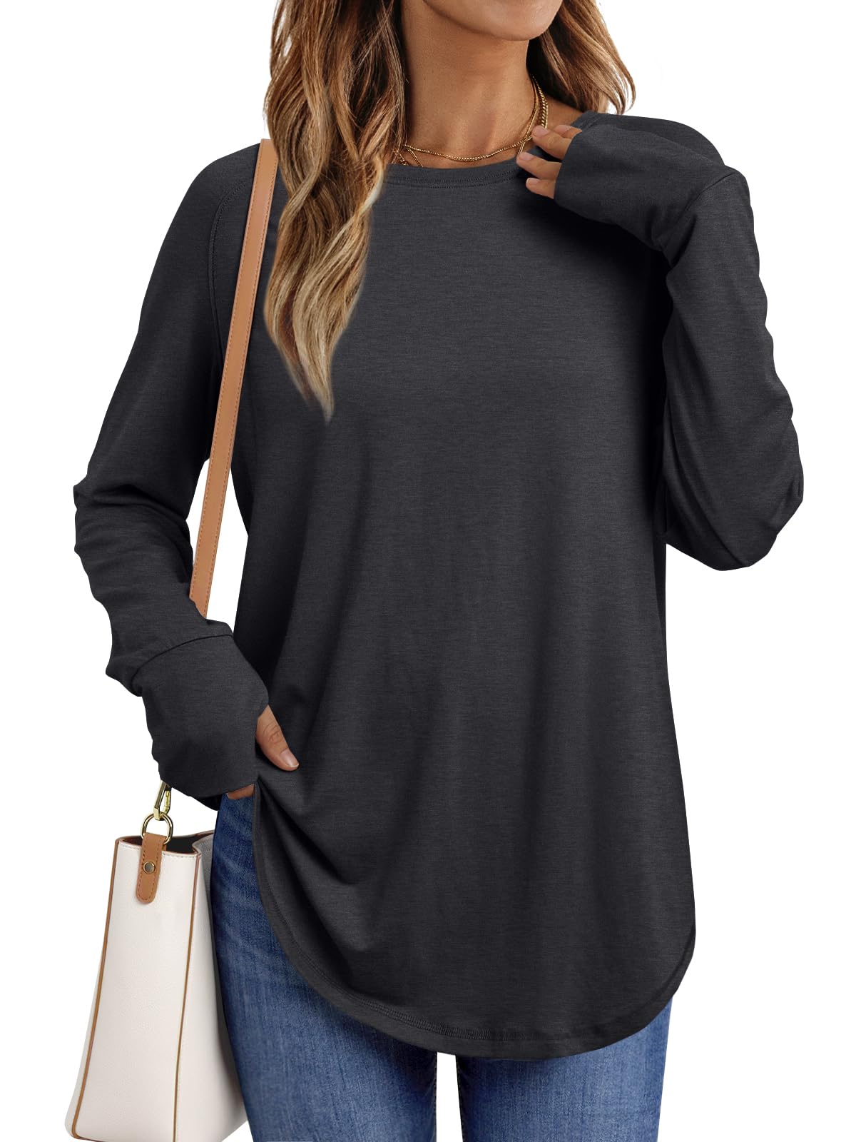 AUTOMET Women's Long Sleeve Crew Neck Casual T-Shirt - Loose Fit Lightweight Fall Fashion Top | Y2K Outfits for Everyday Wear, Work & Street Style