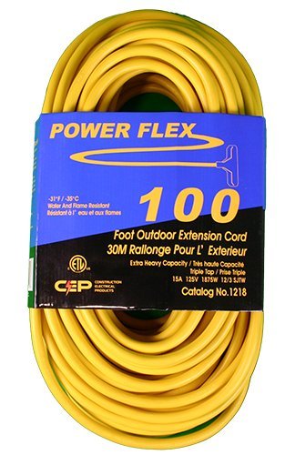 12-Gauge 3 Wire 100-Feet Yellow Triple Tap Extension Cord - Heavy Duty Construction Power Cable for Tools, Equipment & Outdoor Use | CEP Electrical Products