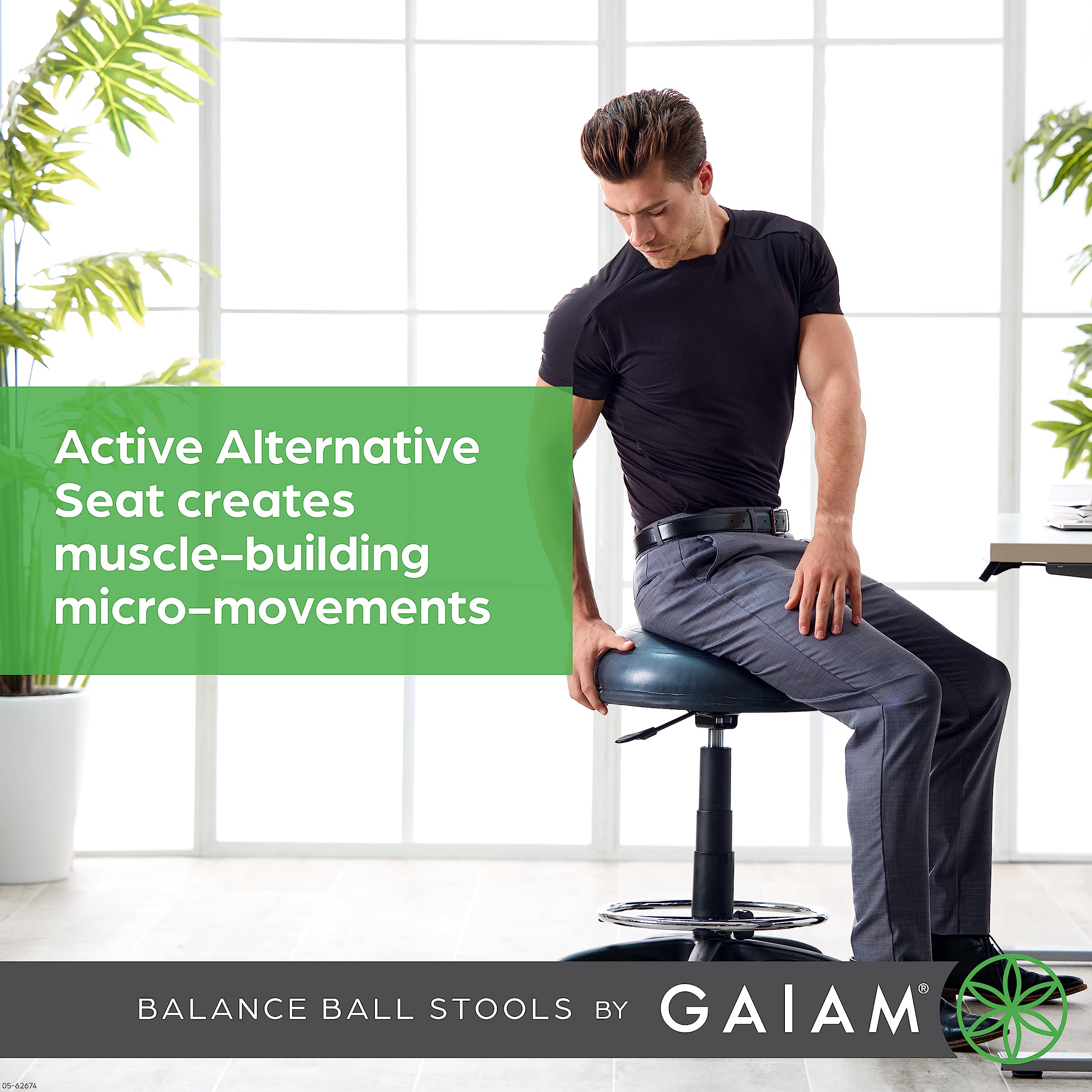 Gaiam Balance Ball Chair Stool - Adjustable Stability Ball for Office & Home Workstation - Ergonomic Half-Dome Yoga Ball Seat for Posture Support & Core Strength Training - Perfect for Standing Desk Users & Active Sitting