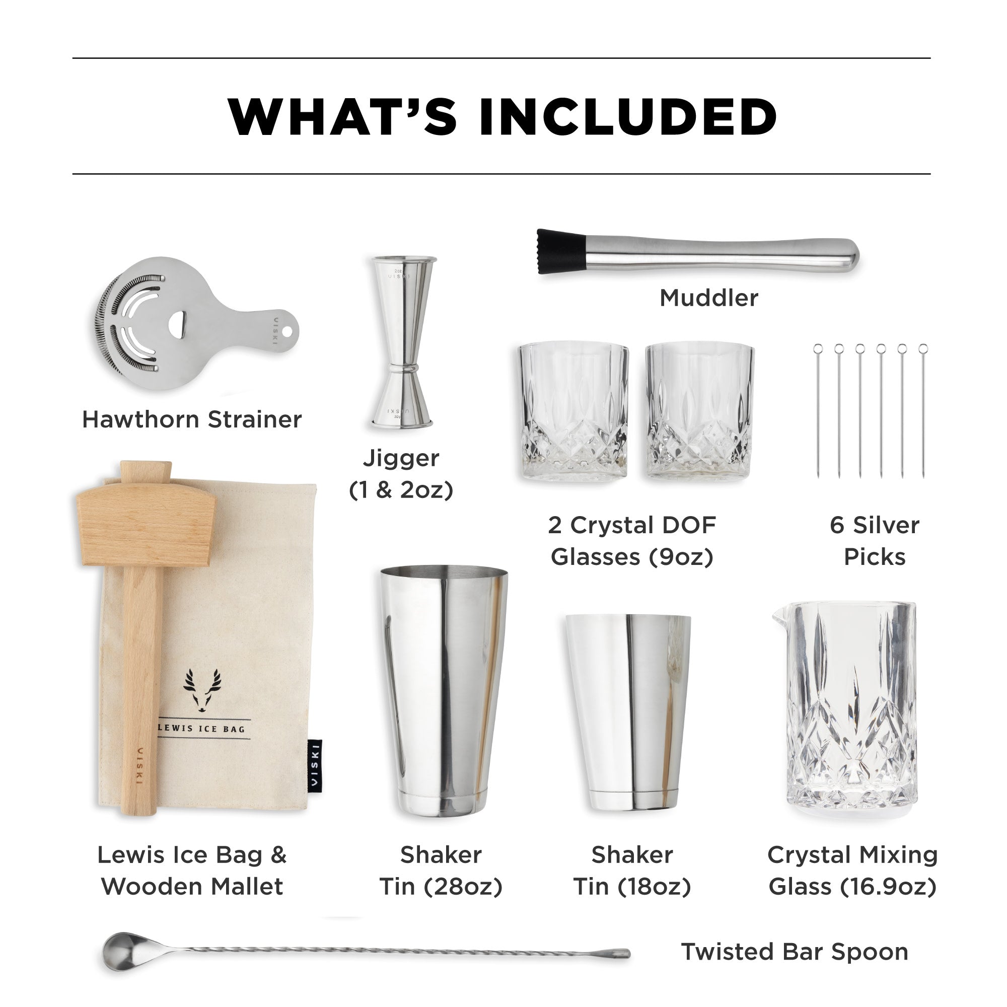 17-Piece Stainless Steel Barware Set - Cocktail Shaker, Jigger, Strainer & More - Perfect for Home Bars, Parties & Mixology Enthusiasts