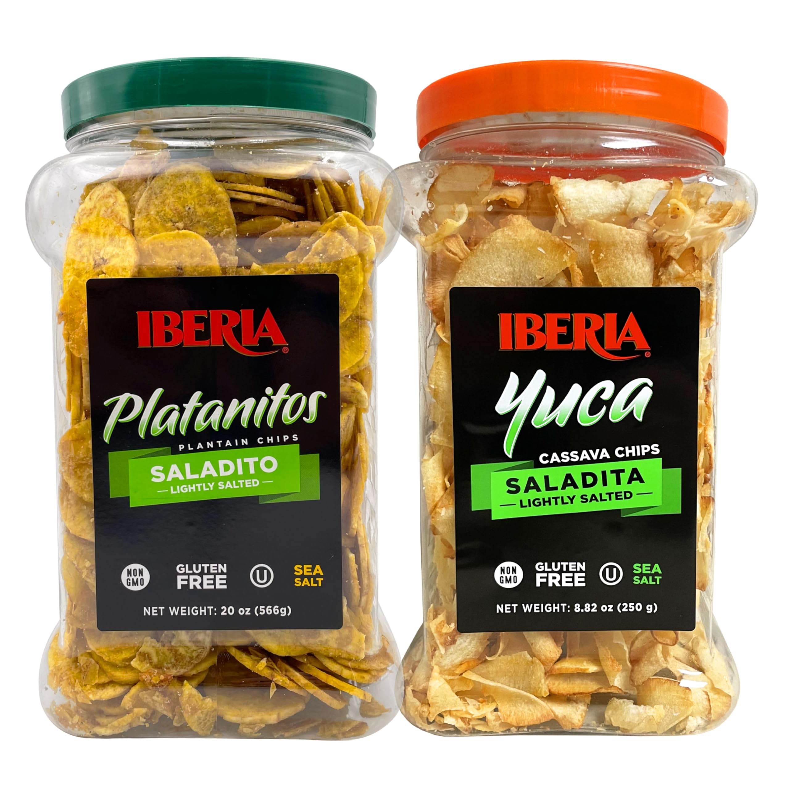 Iberia Yuca Cassava Chips 8.8 oz & Saladito Plantain Chips 20 oz - Gluten Free Snacks for Parties, School Lunches, and Healthy On-the-Go Snacking