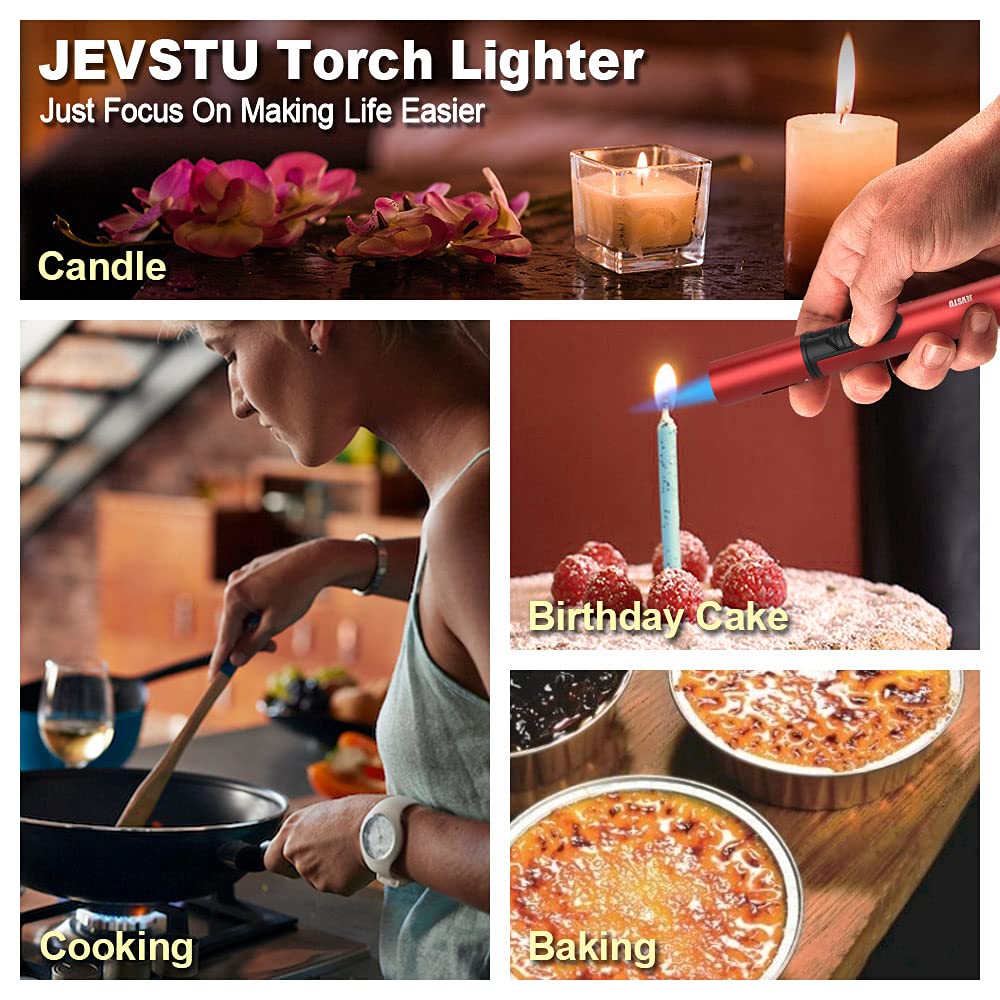 Refillable Butane Torch Lighter - 6 Inch Adjustable Jet Flame Pen Lighter for BBQ, Grilling, Candle Making, Camping & DIY Projects (Gas Not Included) - Red