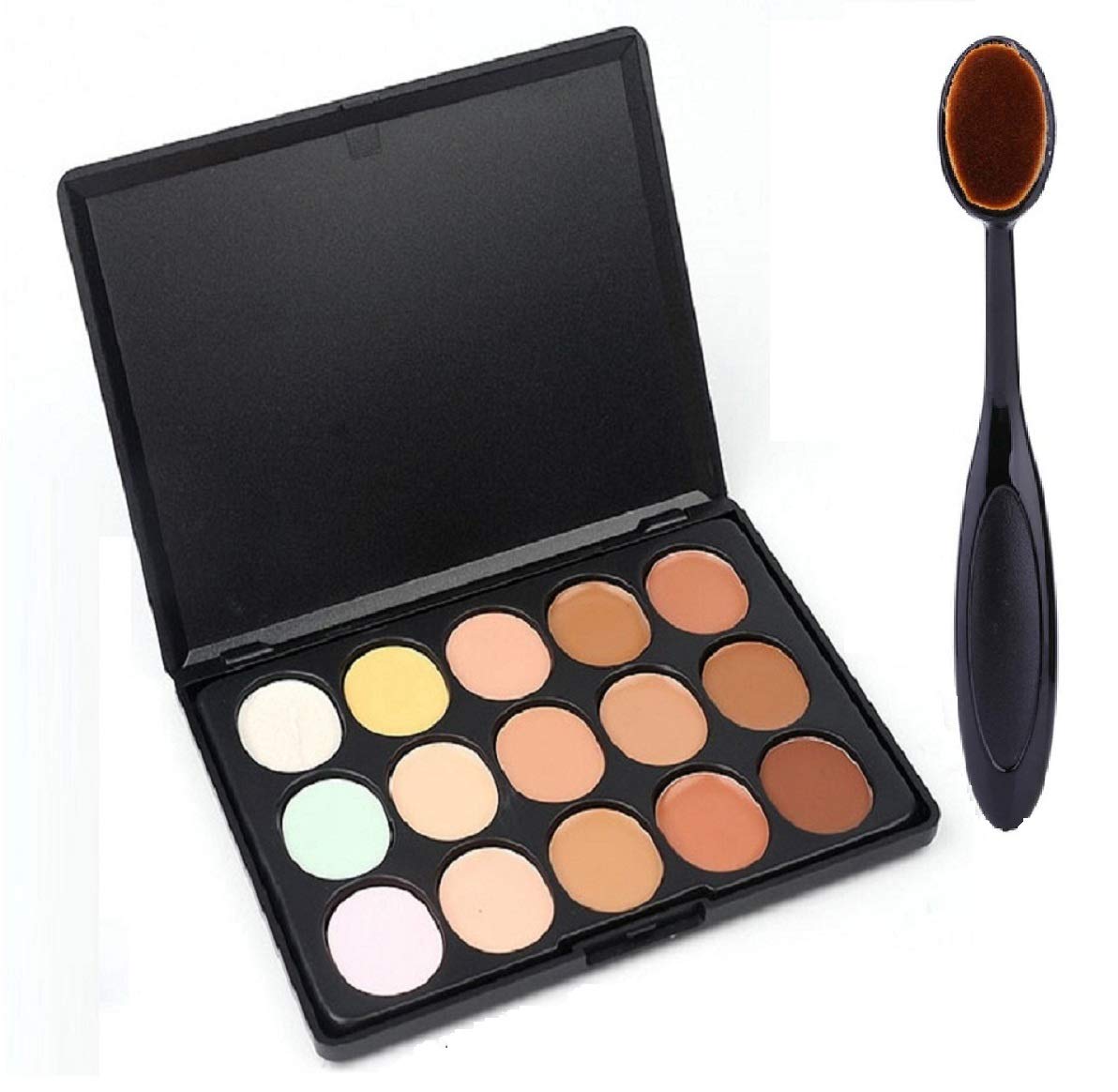 Spanking Beauty 15-Color Semi-Matte Contour & Concealer Cream Palette with Oval Makeup Brush - Perfect for Face Sculpting, Highlighting & Professional Makeup Application