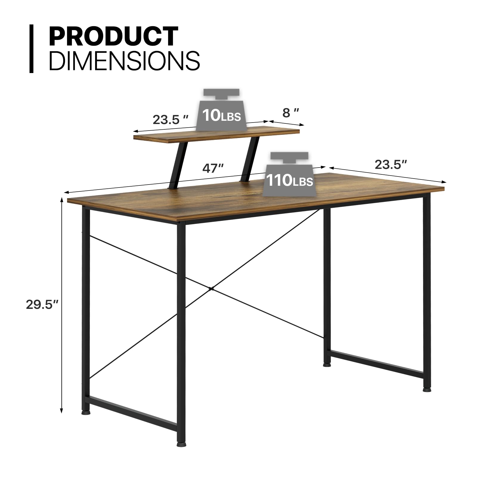 MoNiBloom 47-inch Modern Computer Desk with Monitor Stand | 2-Tier Storage Desktop for Home Office & Study | Durable Cinnamon Cherry Workstation | Perfect for Small Spaces, Gaming & Remote Work