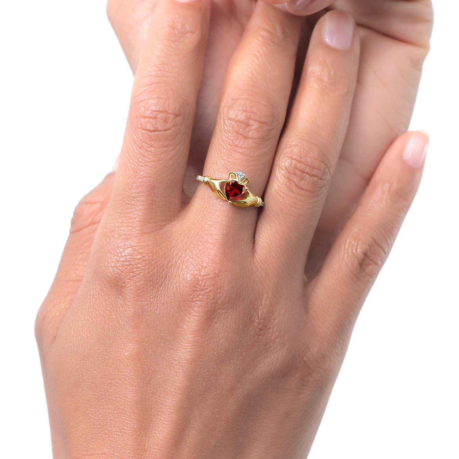 10K Yellow Gold Engagement Ring for Women - Customizable Irish Claddagh Celtic Promise Ring with Birthstone & Diamond Accents | Wedding, Anniversary, Valentine's Gift for Her | Gem Stone King