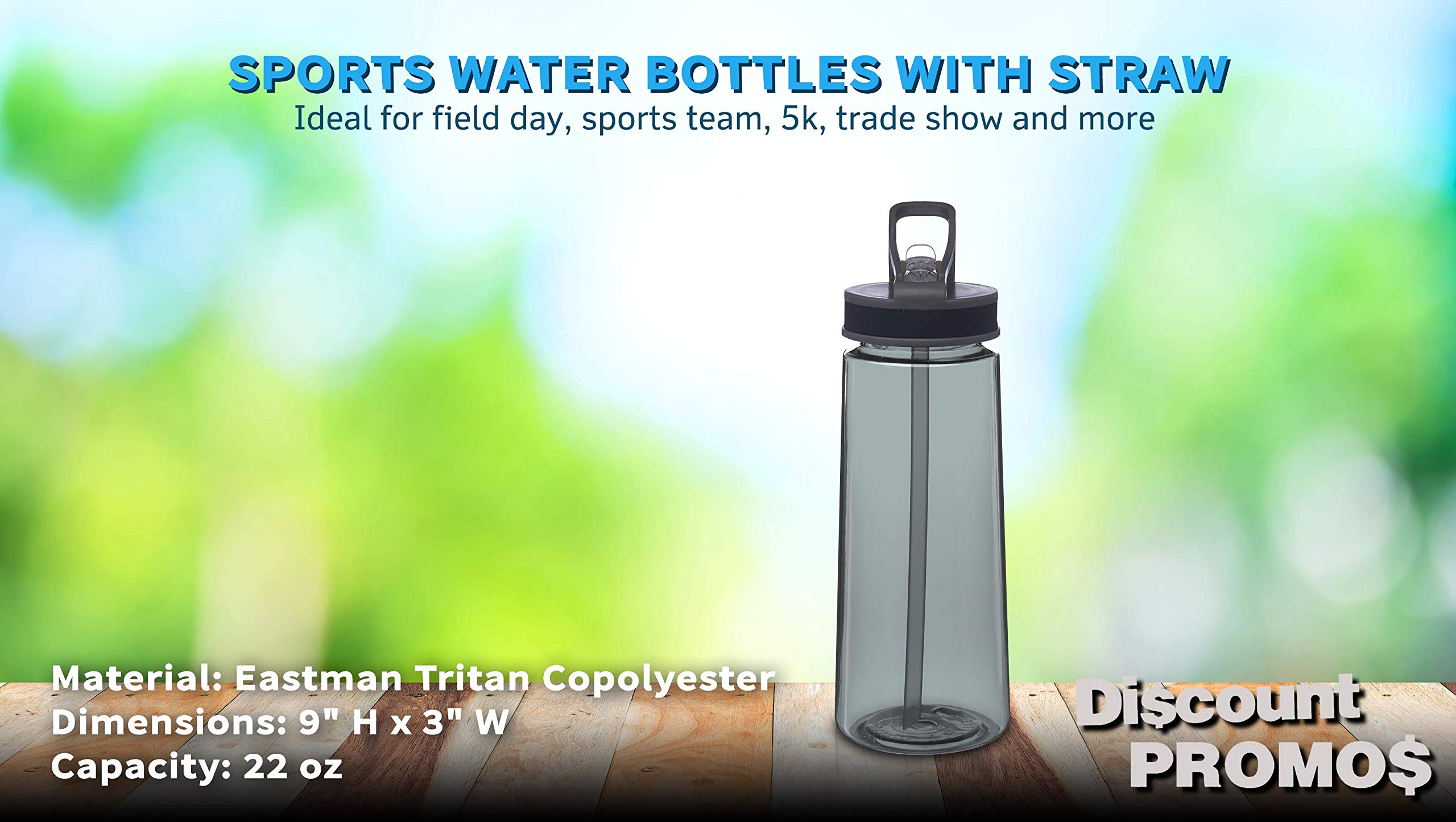 6-Pack 22oz Reusable Plastic Sports Water Bottles with Straw & Leak-Proof Lid - BPA-Free Gym, Hiking, Workout, Office & Travel Essentials - Charcoal Bulk Set for Active Lifestyle