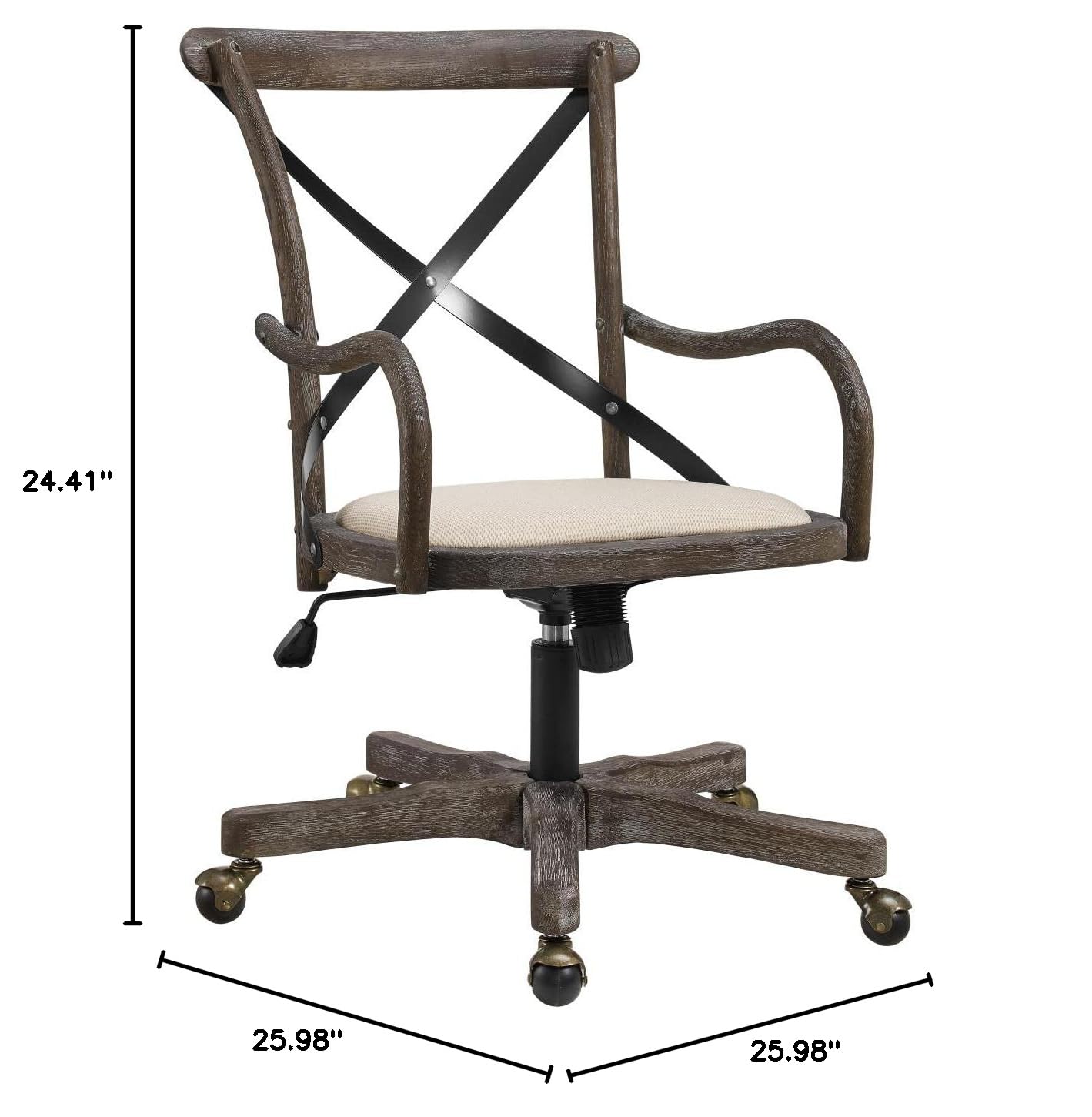 Linon Carson Cafe Office Chair - Ergonomic Gray Wash Fabric Desk Chair for Home & Office Use - Perfect for Work, Study, and Conference Rooms